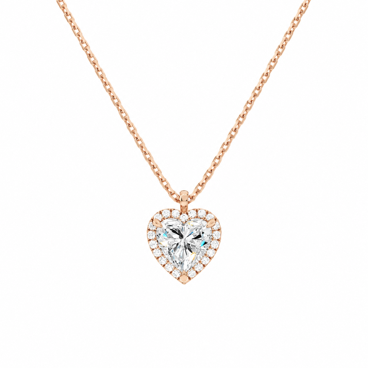 Malia Heart Halo Lab-Grown Diamond Pendant Necklace in 14K Rose Gold, front view