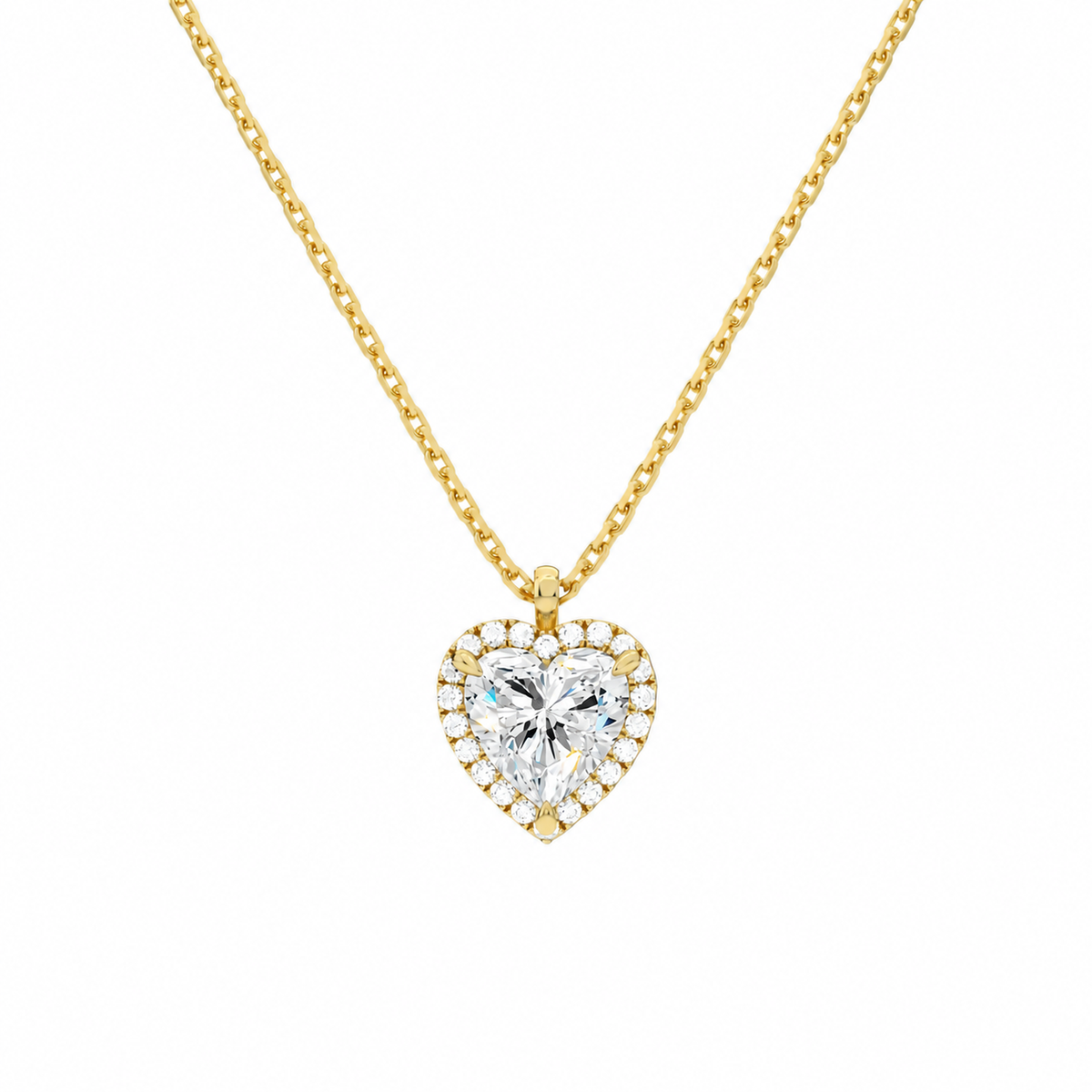 Malia Heart Halo Lab-Grown Diamond Pendant Necklace in 14K Yellow Gold, front view