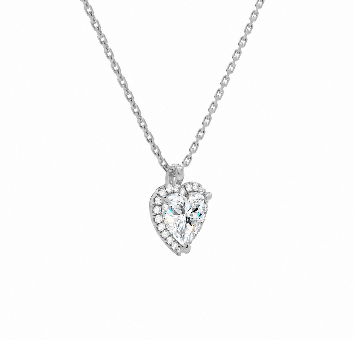 Malia Heart Halo Lab-Grown Diamond Pendant Necklace in Platinum, alternate product view