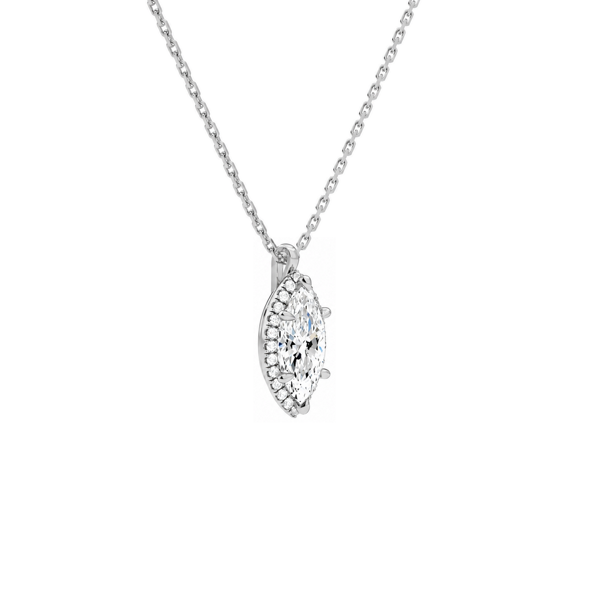 Malia Marquise Halo Lab-Grown Diamond Pendant Necklace in 18K White Gold, alternate product view