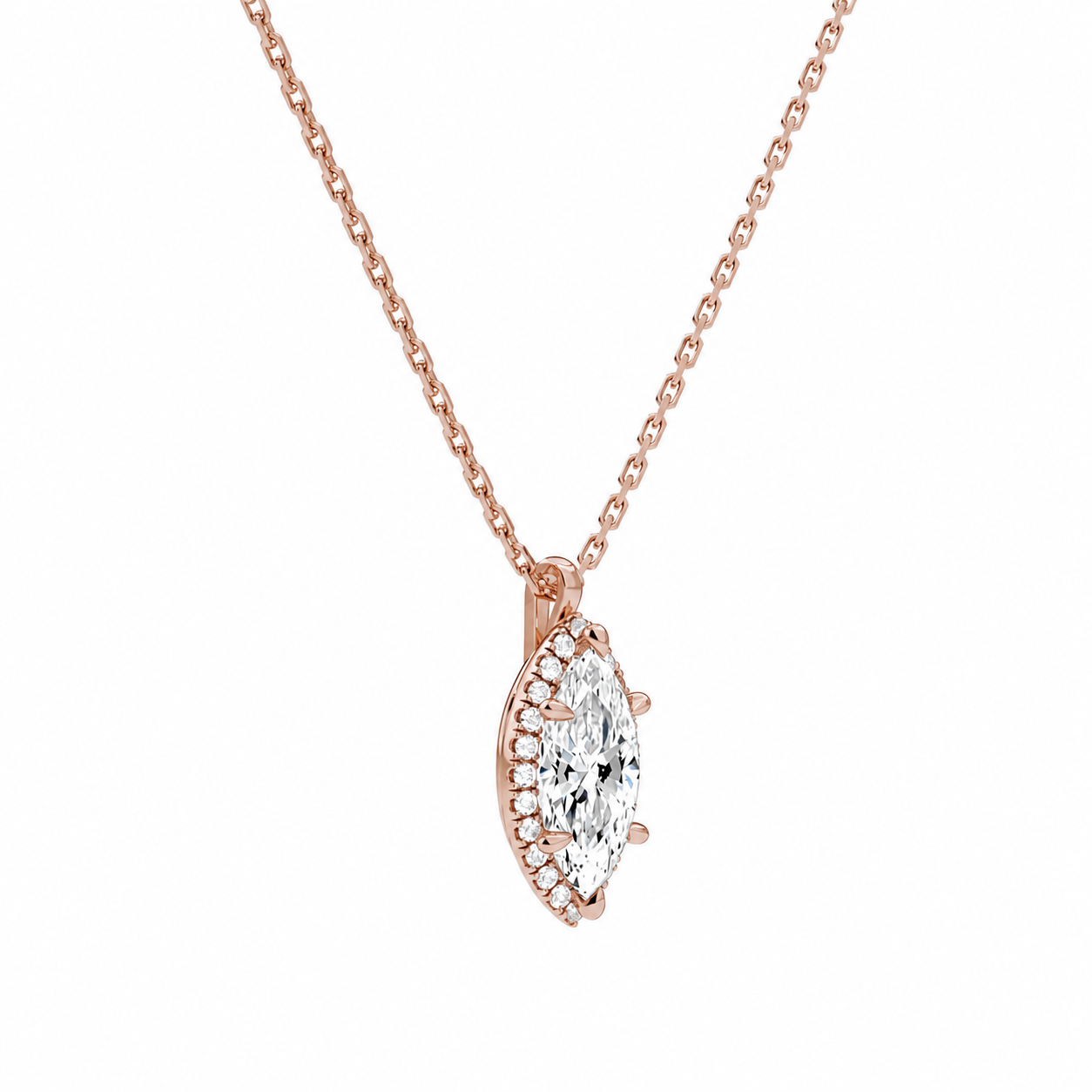 Malia Marquise Halo Diamond Pendant Necklace in 14K Rose Gold second product view