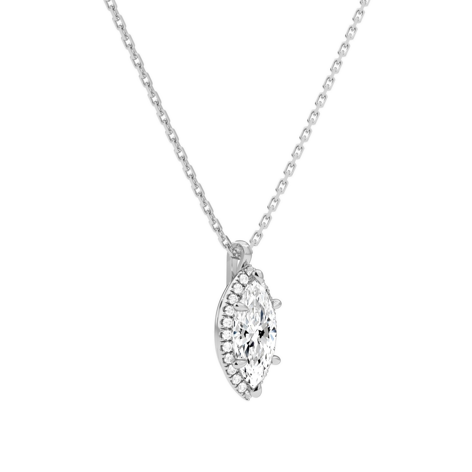 Malia Marquise Halo Diamond Pendant Necklace in Platinum second product view