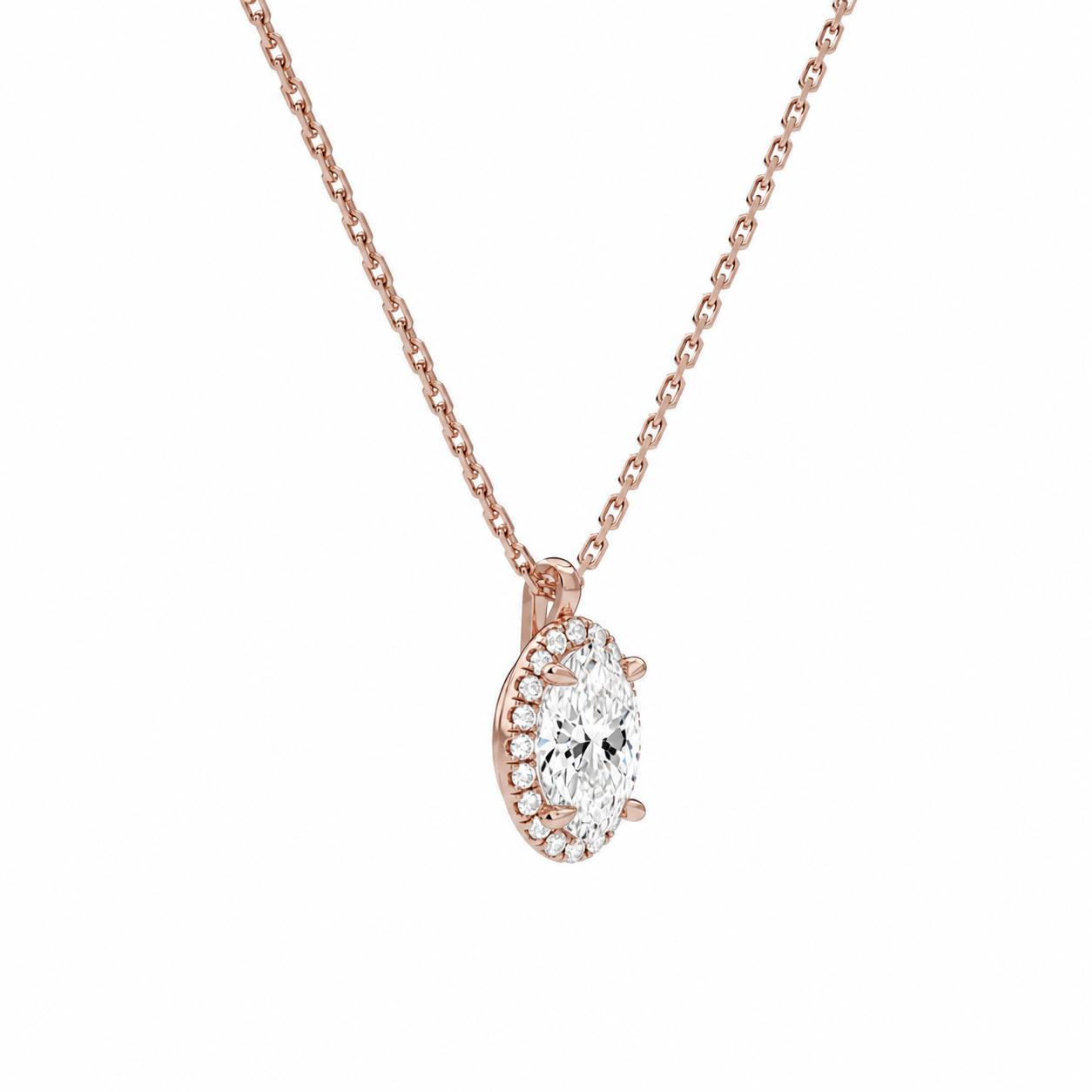 Malia Oval Halo Diamond Pendant Necklace in 14K Rose Gold second product view