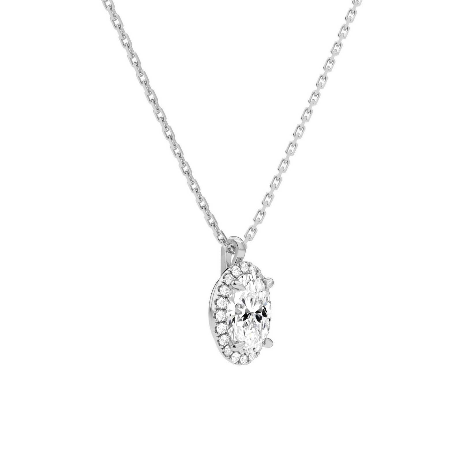Malia Oval Halo Diamond Pendant Necklace in 18K White Gold second product view