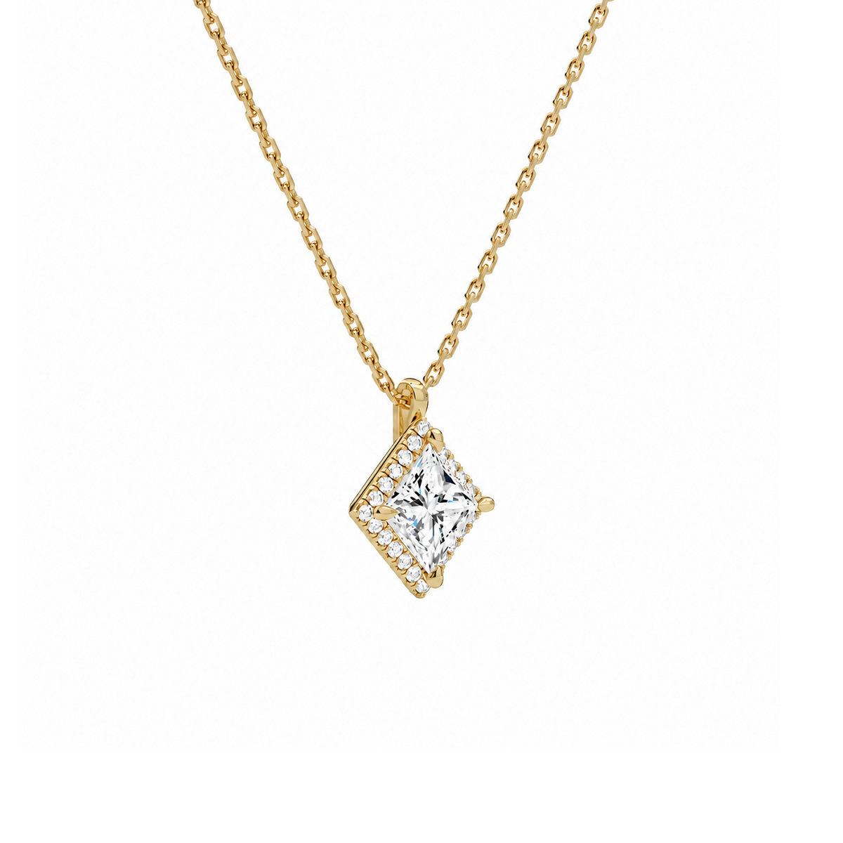 Malia Princess Halo Lab-Grown Diamond Pendant Necklace in 18K Yellow Gold, alternate product view