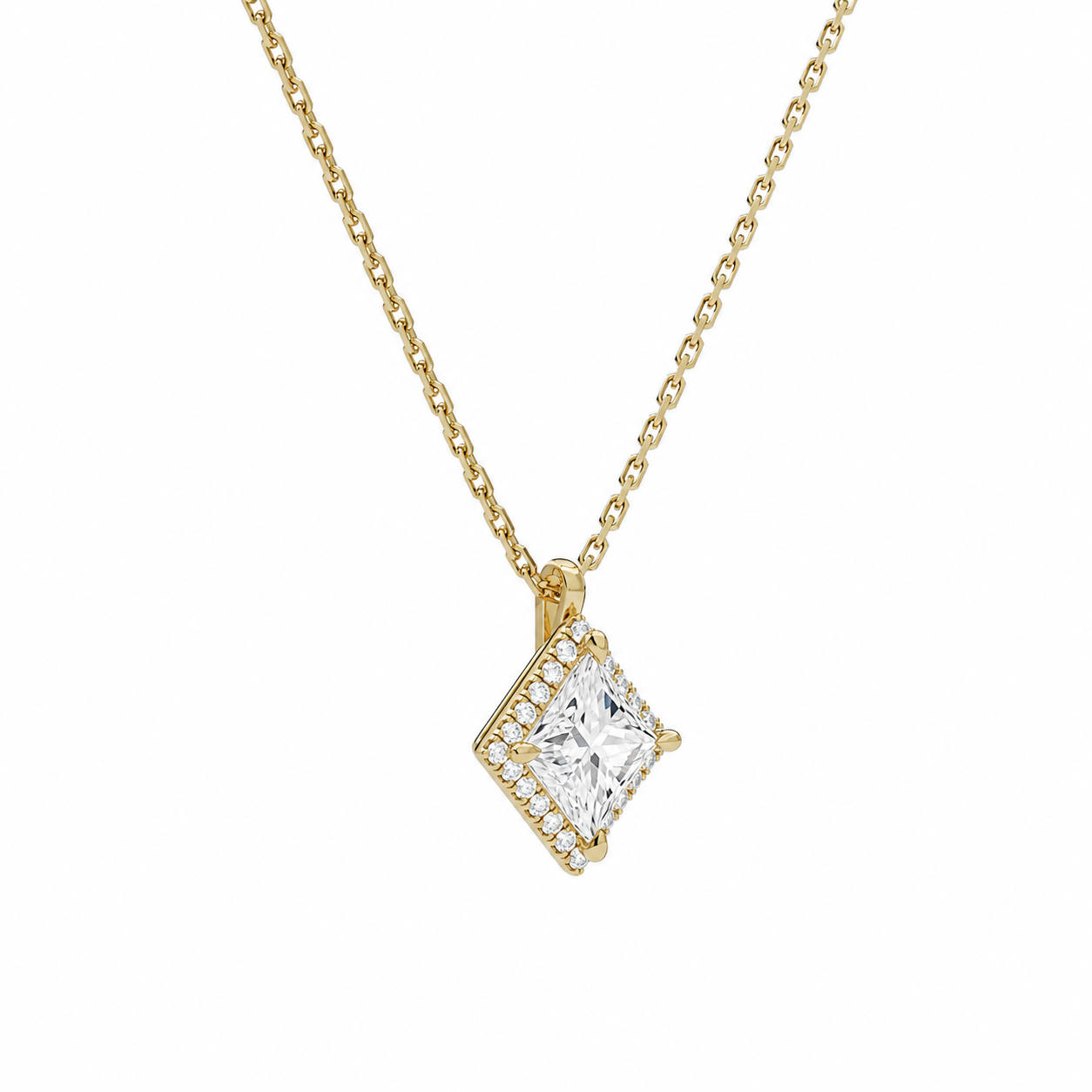 Malia Princess Halo Diamond Pendant Necklace in 14K Yellow Gold second product view