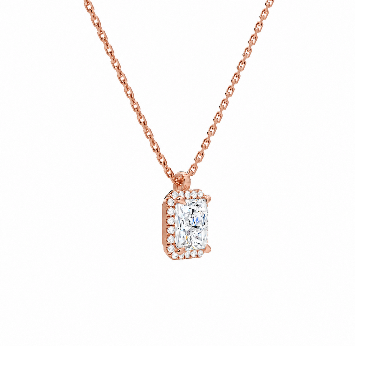 Malia Radiant Halo Lab-Grown Diamond Pendant Necklace in 14K Rose Gold, alternate product view