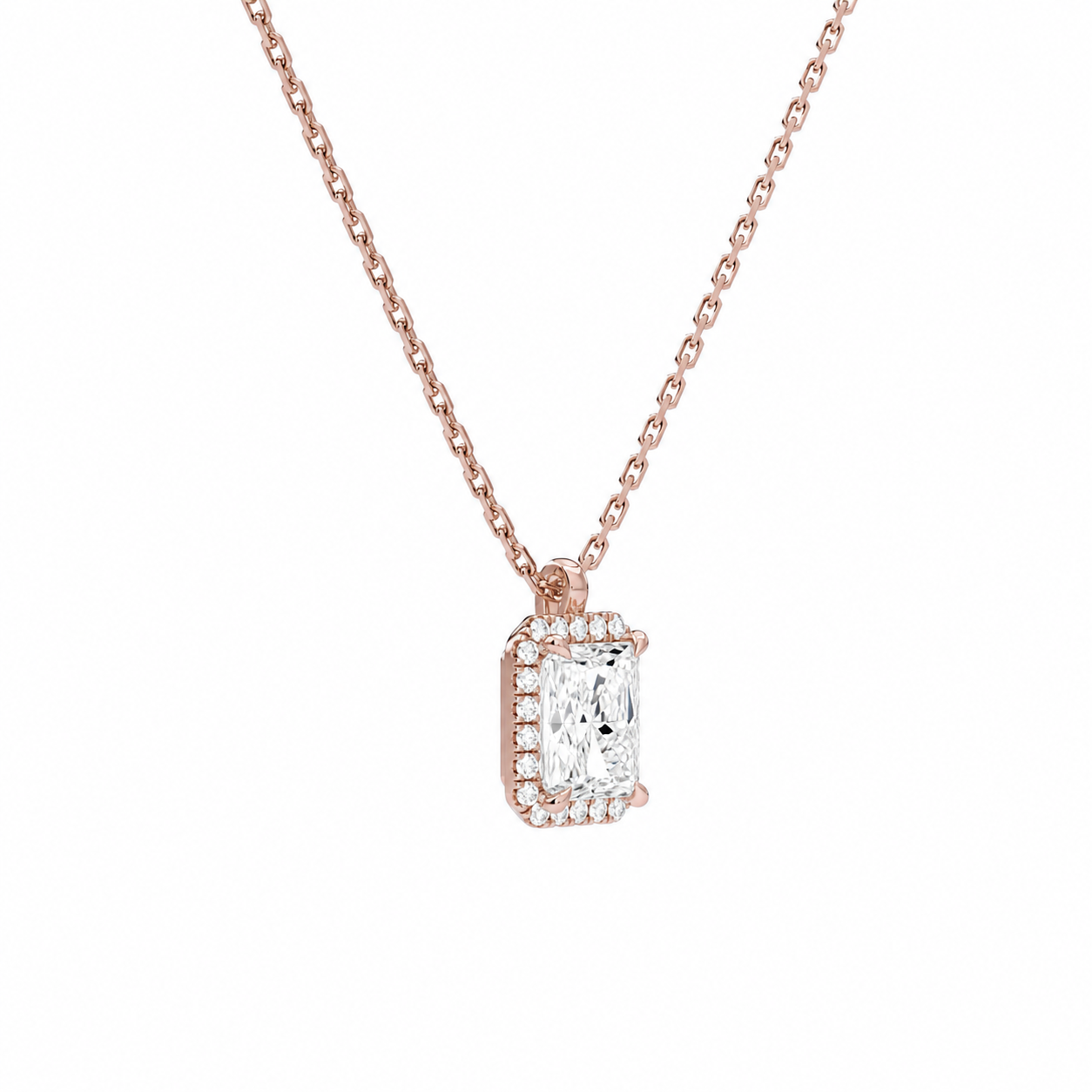 Malia Radiant Halo Diamond Pendant Necklace in 14K Rose Gold second product view