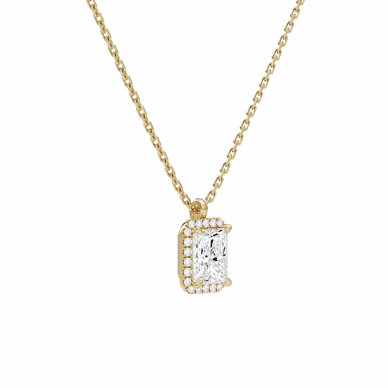 Malia Radiant Halo Diamond Pendant Necklace in 14K Yellow Gold second product view
