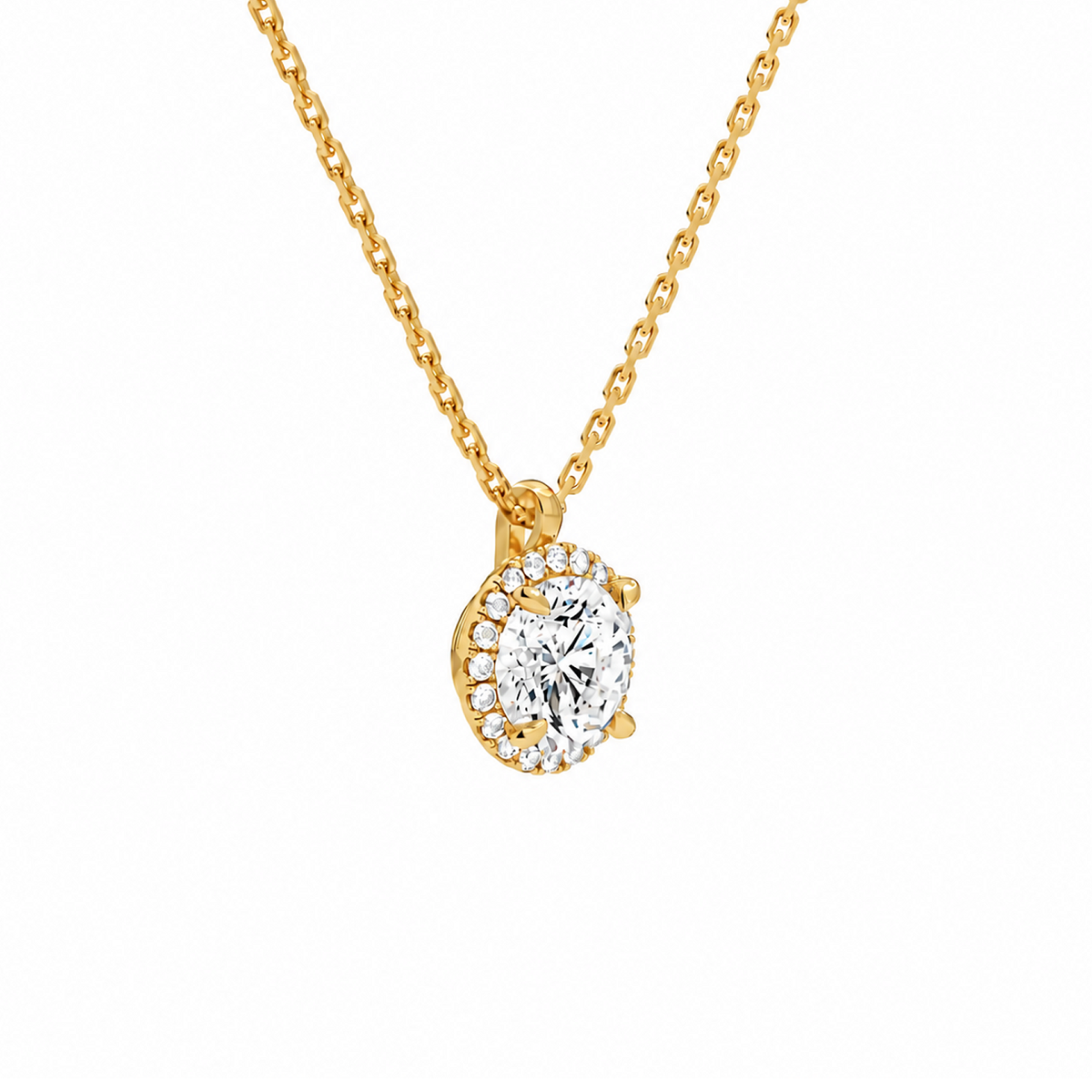 Malia Round Halo Lab-Grown Diamond Pendant Necklace in 18K Yellow Gold, alternate product view
