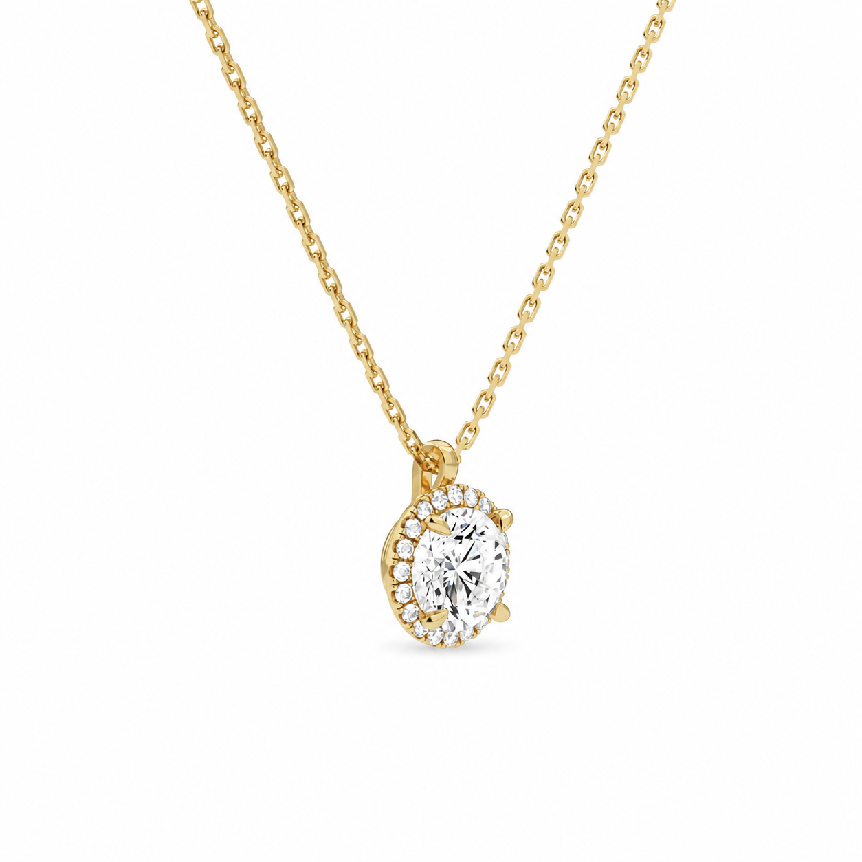 Malia Round Halo Diamond Pendant Necklace in 18K Yellow Gold second product view