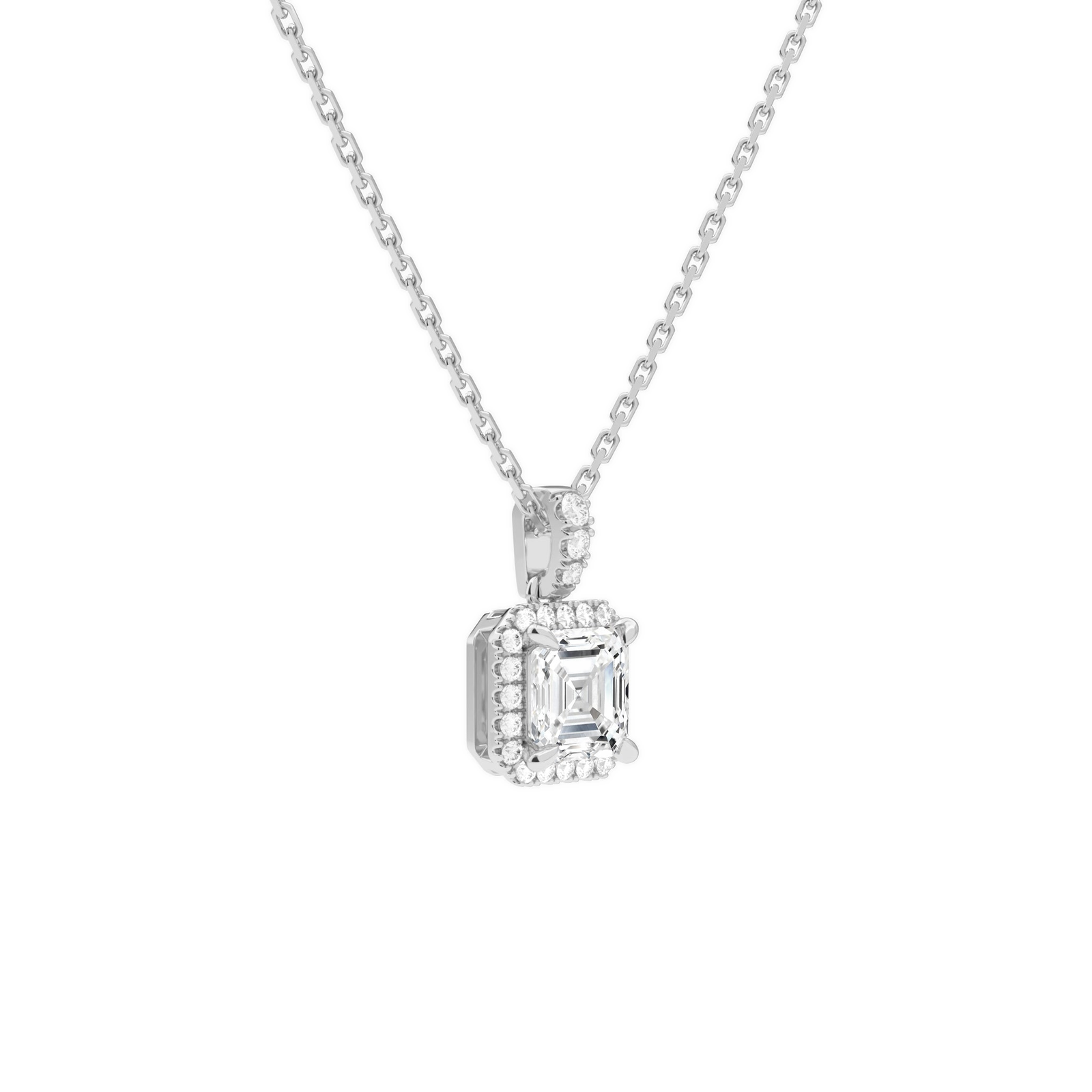 Leona Asscher Halo Accented Bail Diamond Pendant Necklace in 18K White Gold second product view