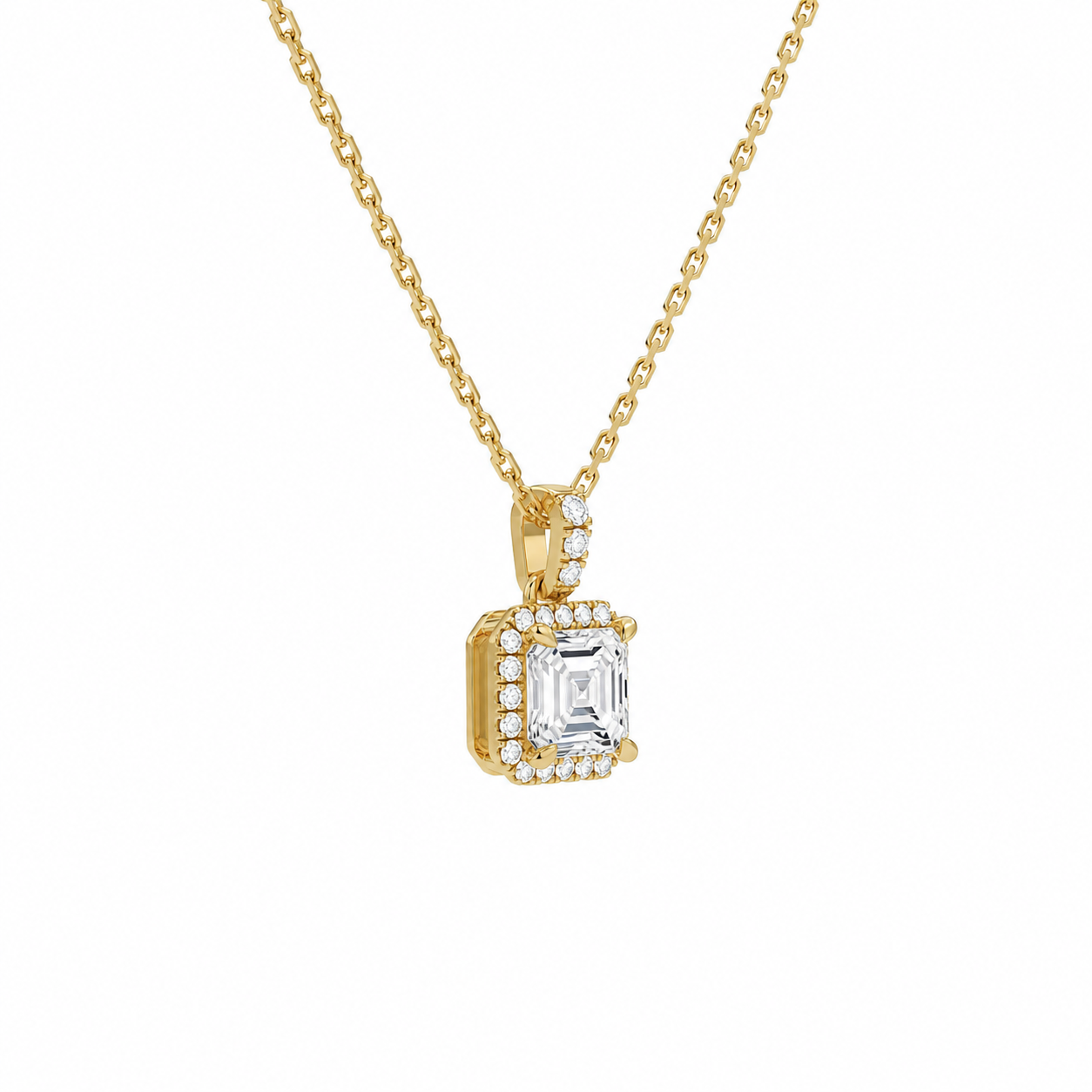 Leona Asscher Halo Accented Bail Diamond Pendant Necklace in 14K Yellow Gold second product view