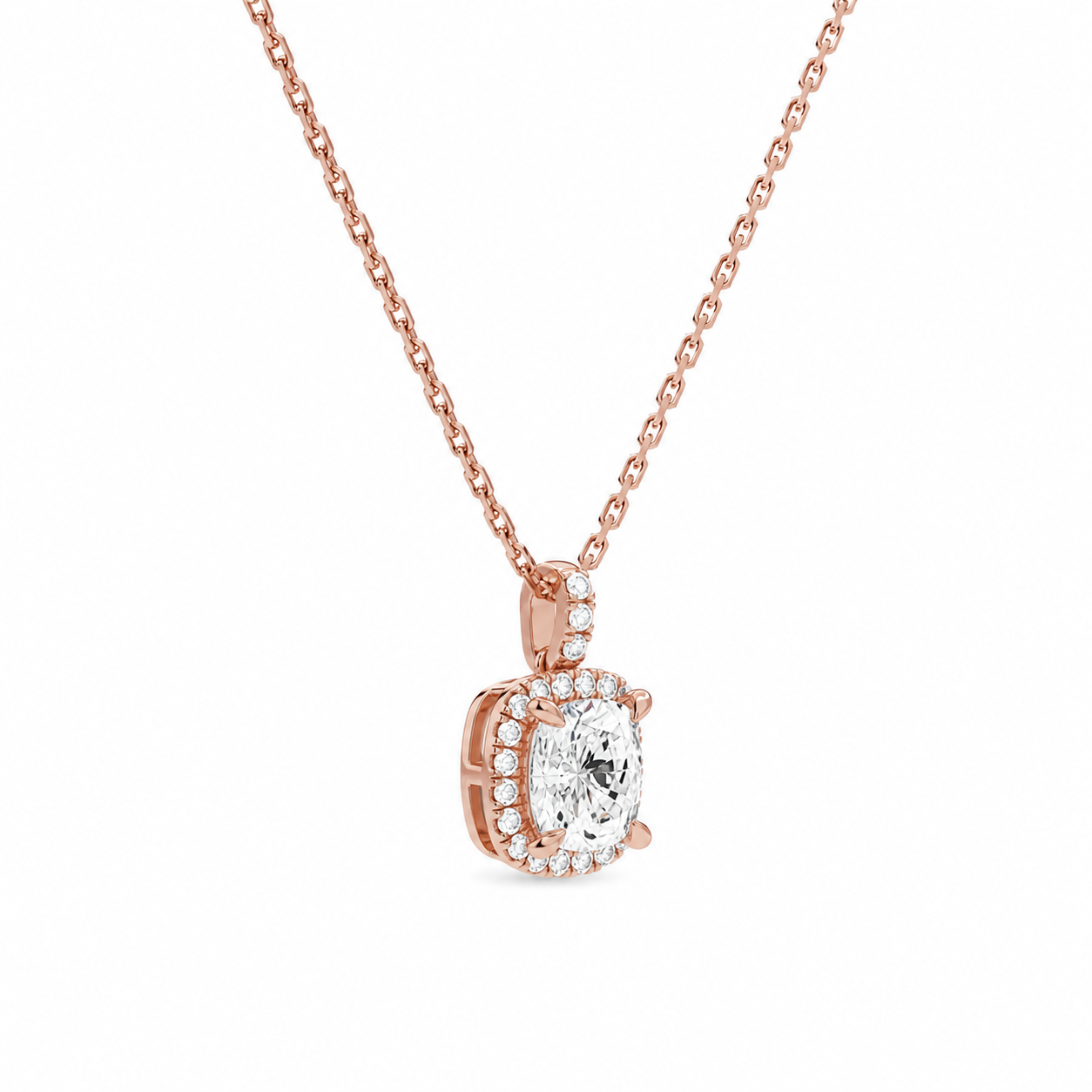 Leona Cushion Halo Accented Bail Diamond Pendant Necklace in 14K Rose Gold second product view