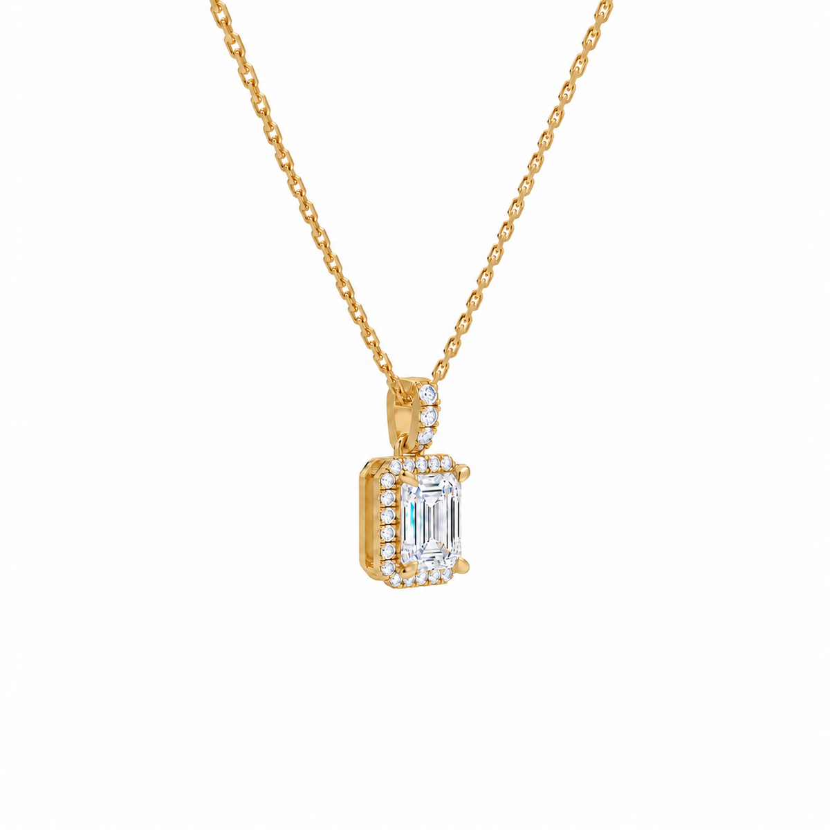 Leona Emerald Halo Accented Bail Lab-Grown Diamond Pendant Necklace in 18K Yellow Gold, alternate product view