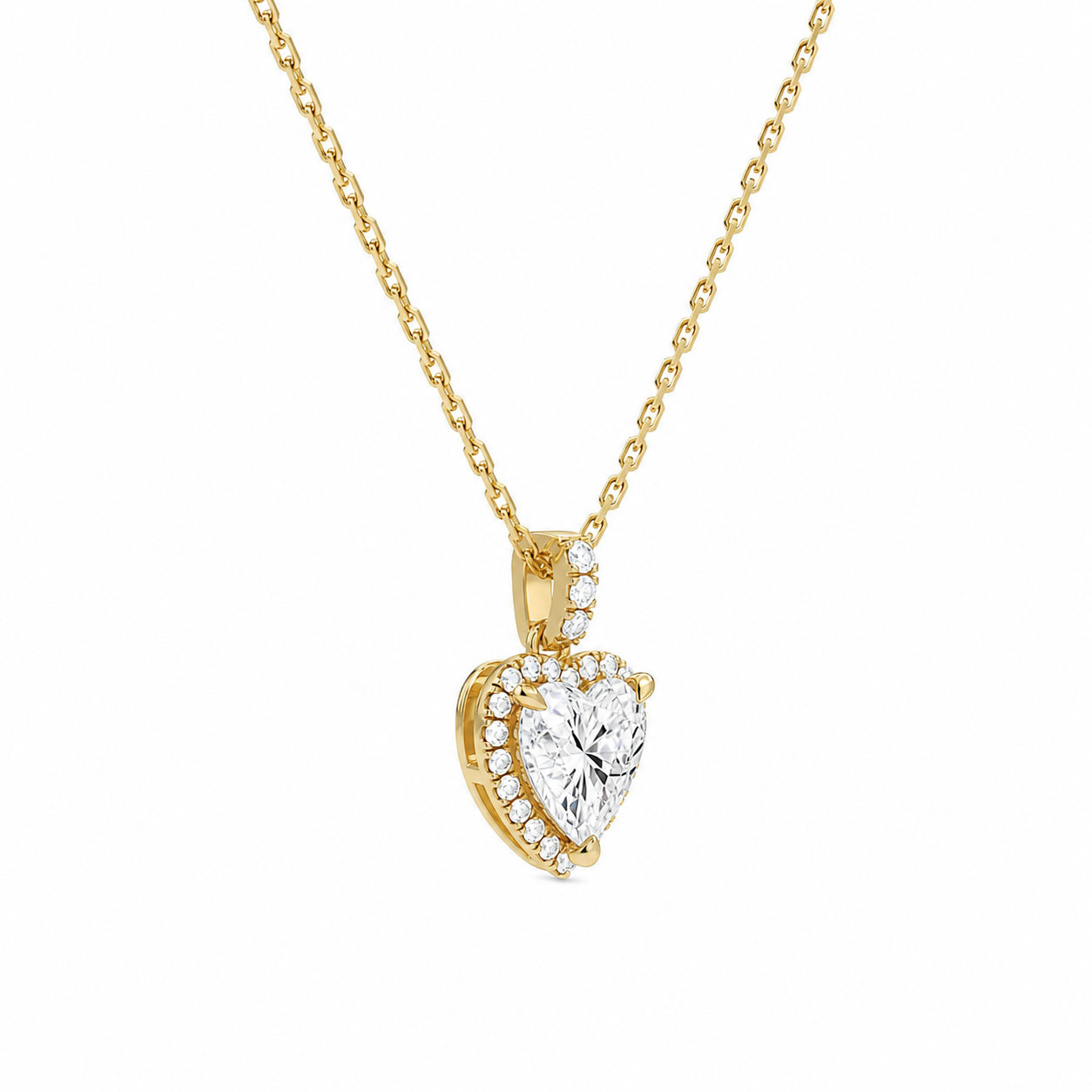 Leona Heart Halo Accented Bail Diamond Pendant Necklace in 14K Yellow Gold second product view