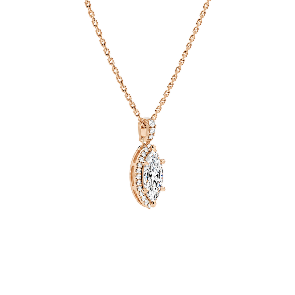 Leona Marquise Halo Accented Bail Lab-Grown Diamond Pendant Necklace in 14K Rose Gold, alternate product view