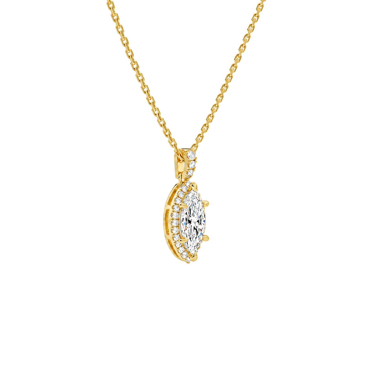 Leona Marquise Halo Accented Bail Lab-Grown Diamond Pendant Necklace in 14K Yellow Gold, alternate product view