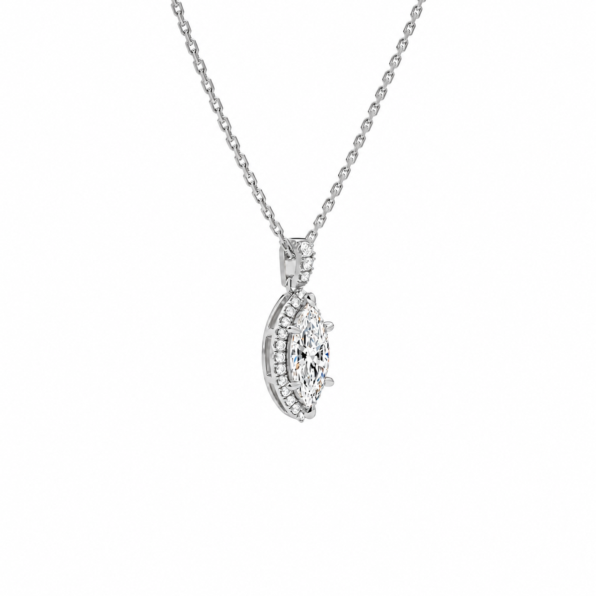 Leona Marquise Halo Accented Bail Lab-Grown Diamond Pendant Necklace in 18K White Gold, alternate product view
