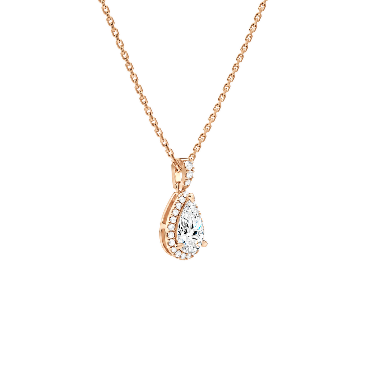 Leona Pear Halo Accented Bail Lab-Grown Diamond Pendant Necklace in 14K Rose Gold, alternate product view