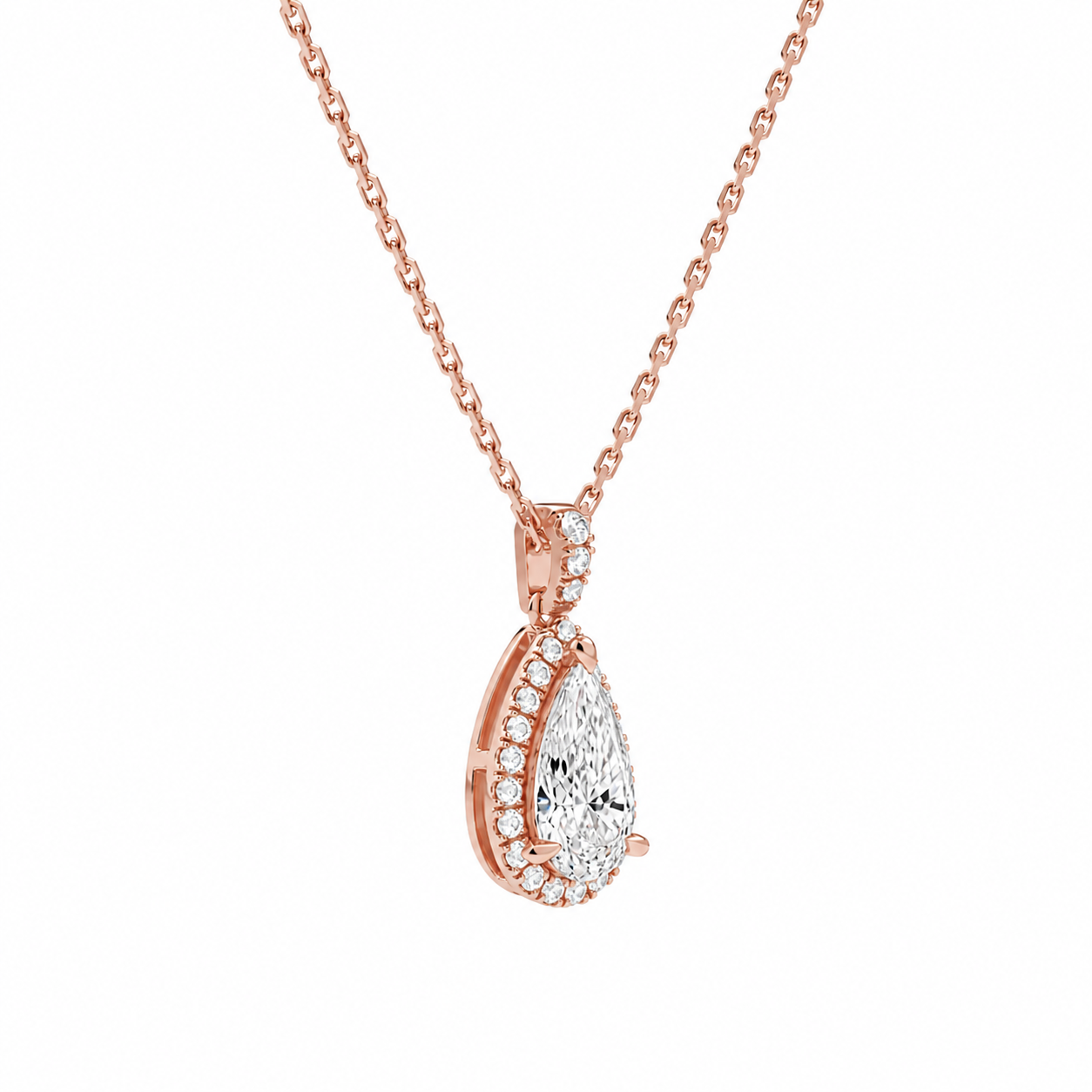 Leona Pear Halo Accented Bail Diamond Pendant Necklace in 14K Rose Gold second product view