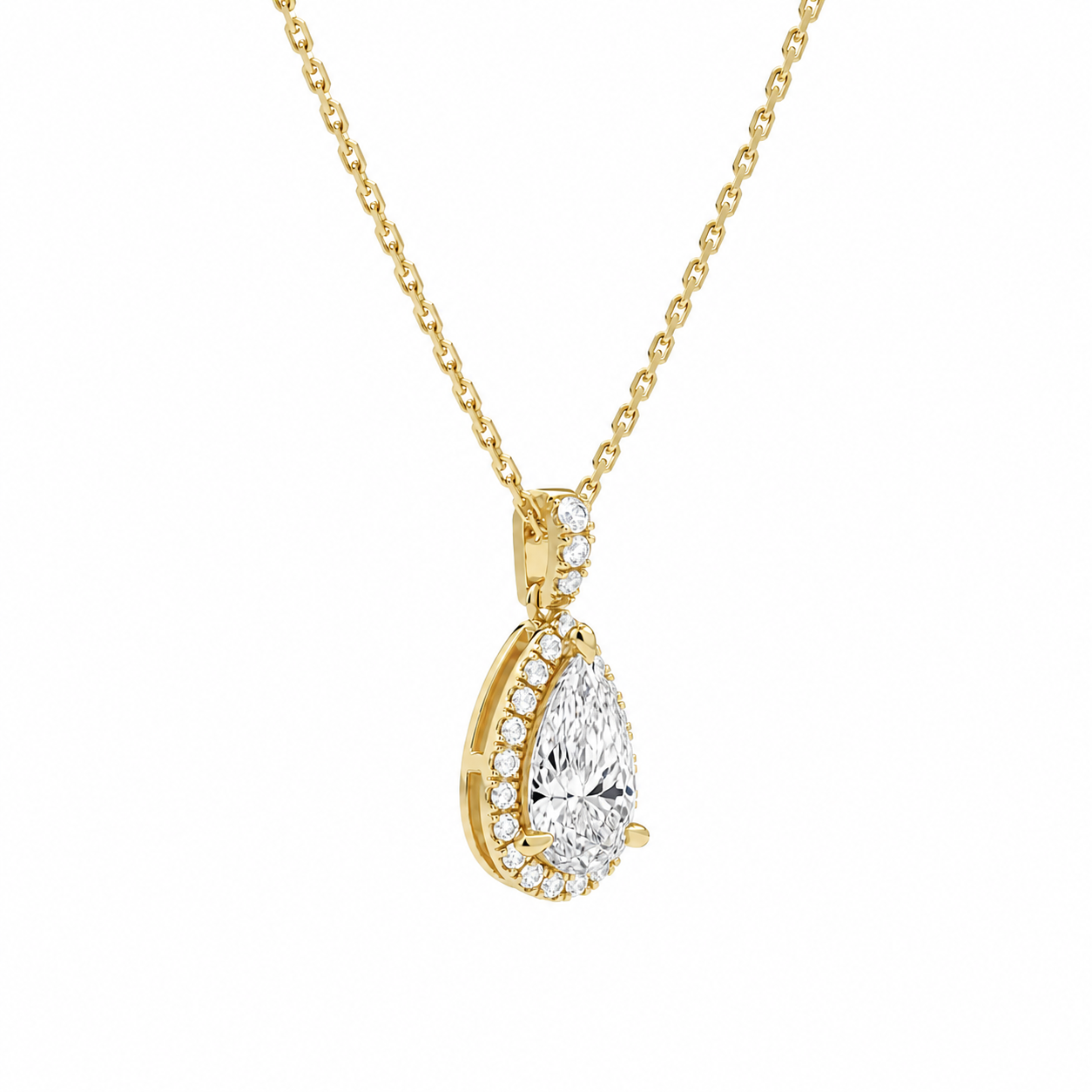 Leona Pear Halo Accented Bail Diamond Pendant Necklace in 14K Yellow Gold second product view