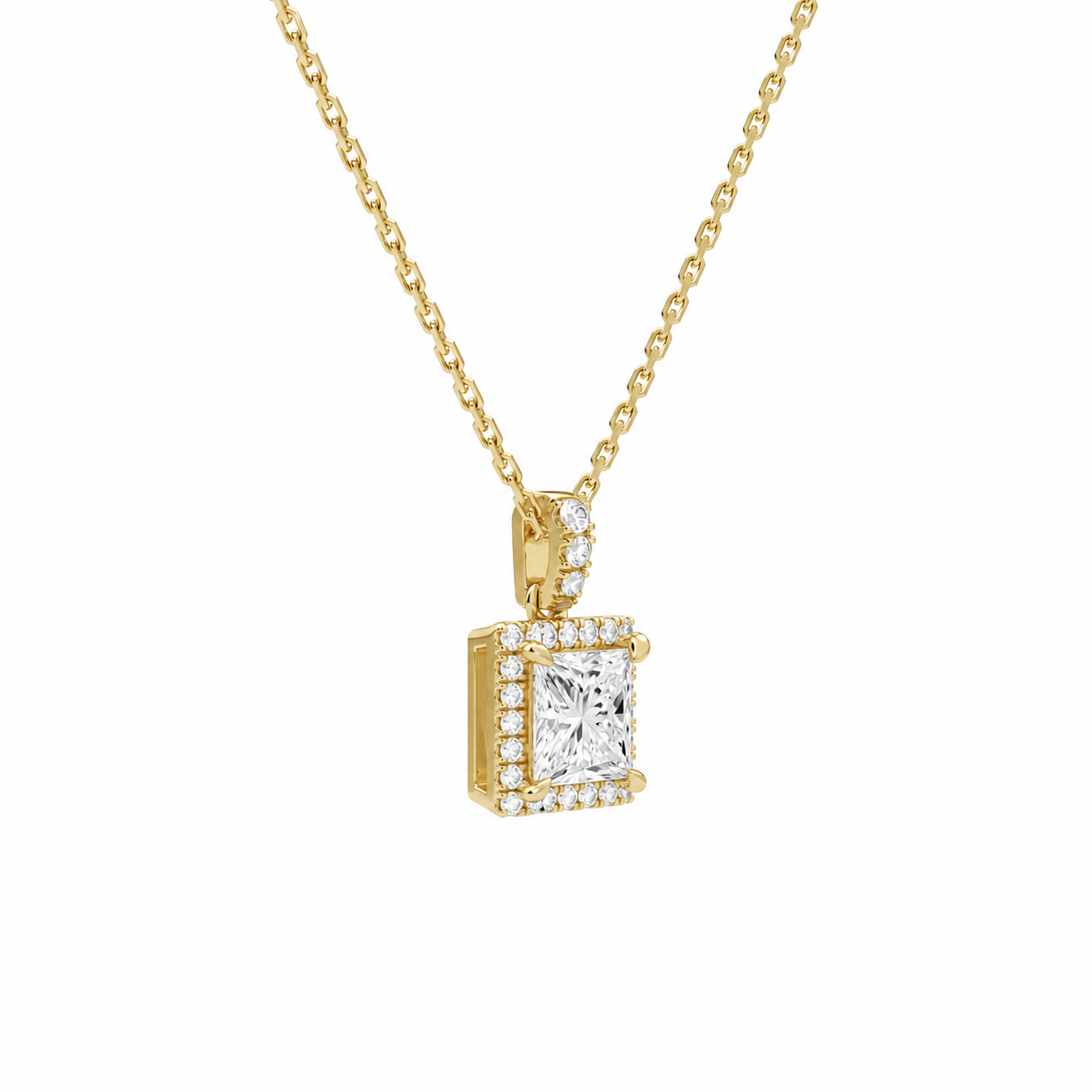 Leona Princess Halo Accented Bail Diamond Pendant Necklace in 18K Yellow Gold second product view