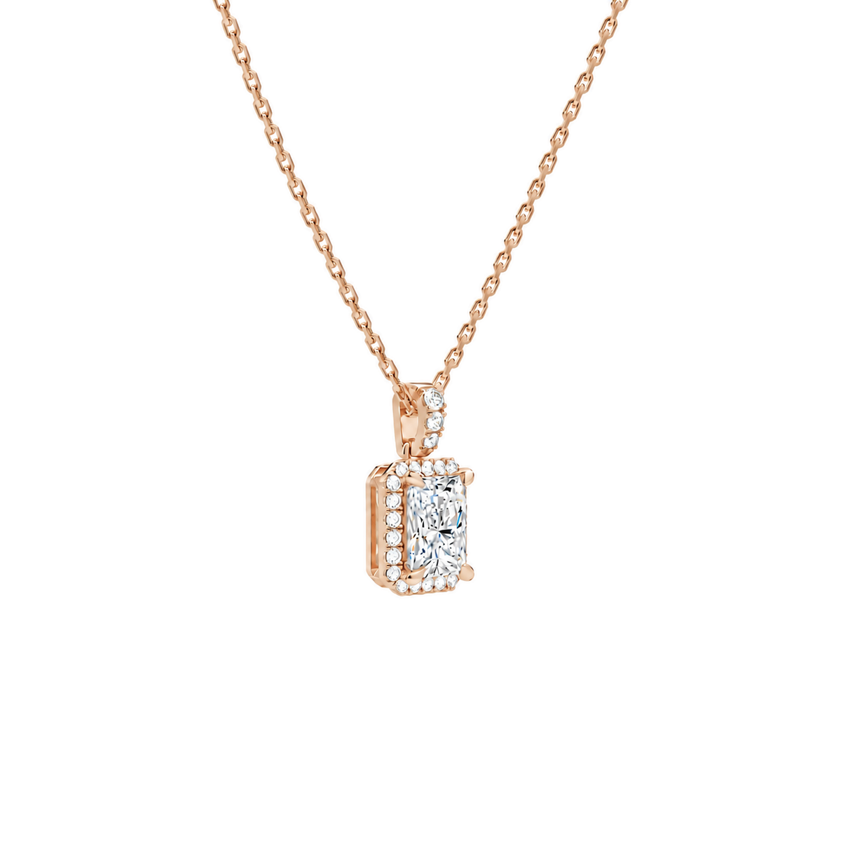 Leona Radiant Halo Accented Bail Lab-Grown Diamond Pendant Necklace in 14K Rose Gold, alternate product view