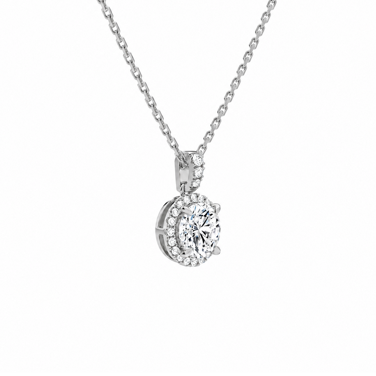 Leona Round Halo Accented Bail Lab-Grown Diamond Pendant Necklace in 14K White Gold, alternate product view