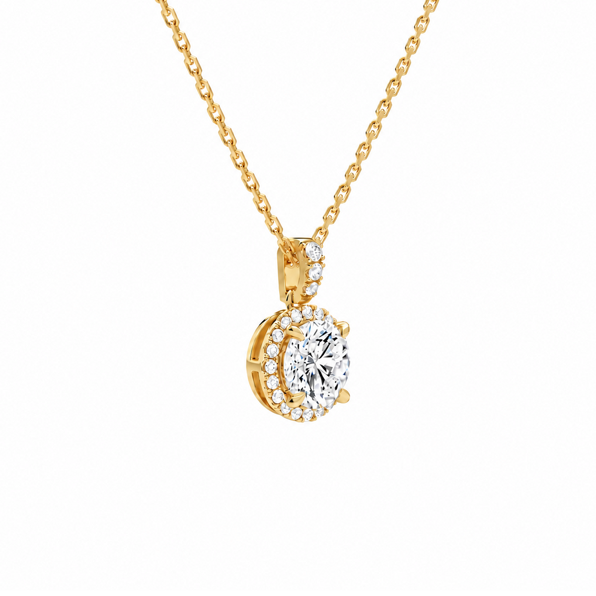 Leona Round Halo Accented Bail Lab-Grown Diamond Pendant Necklace in 18K Yellow Gold, alternate product view