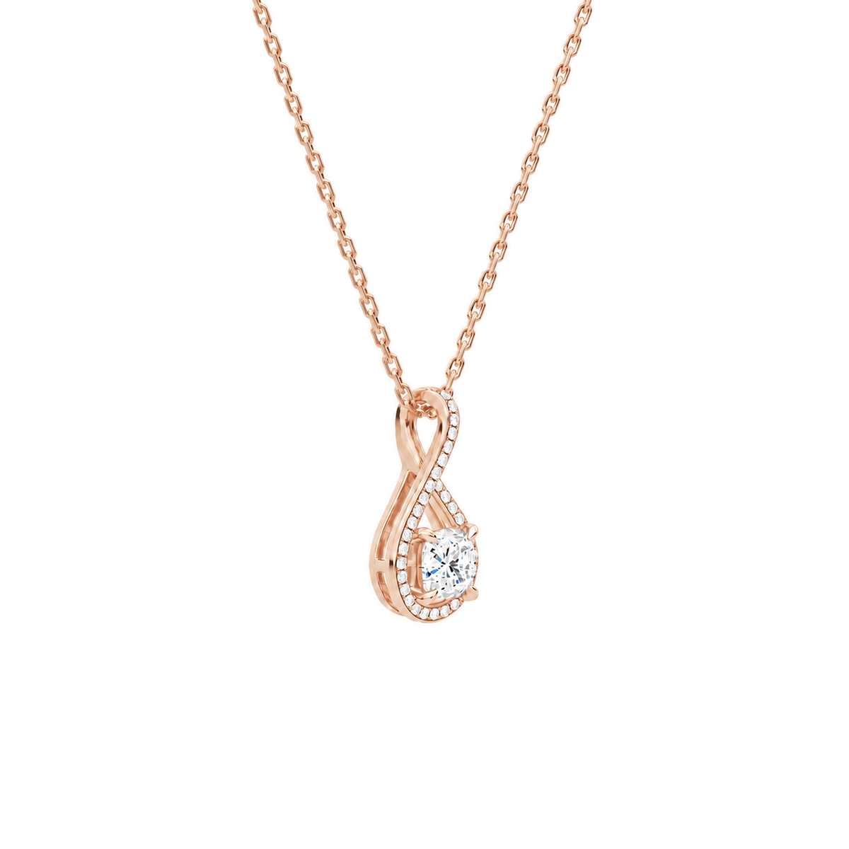 Lucina Cushion Halo Pave Twist Lab-Grown Diamond Pendant Necklace in 14K Rose Gold, alternate product view