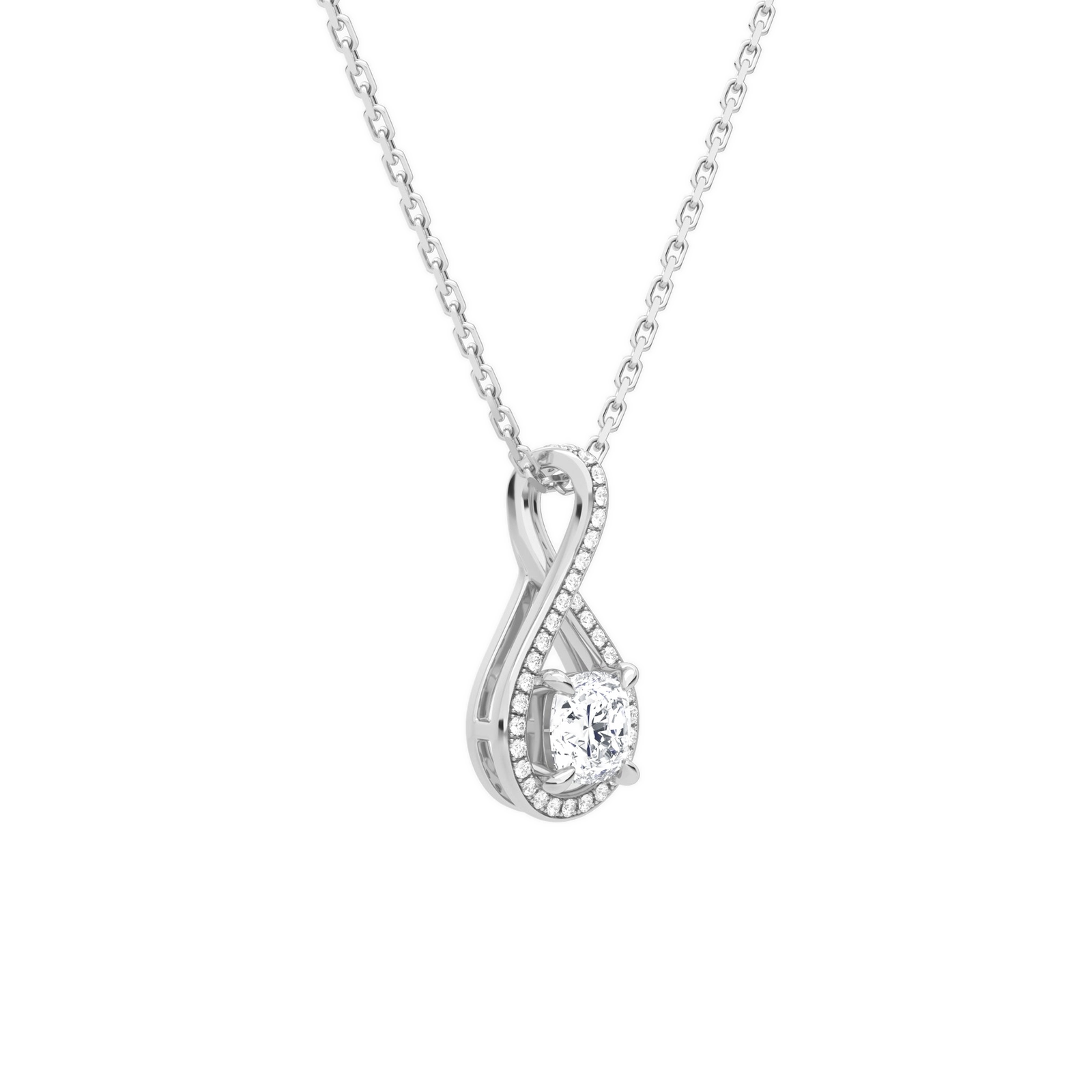 Lucina Cushion Halo Pave Twist Diamond Pendant Necklace in Platinum second product view