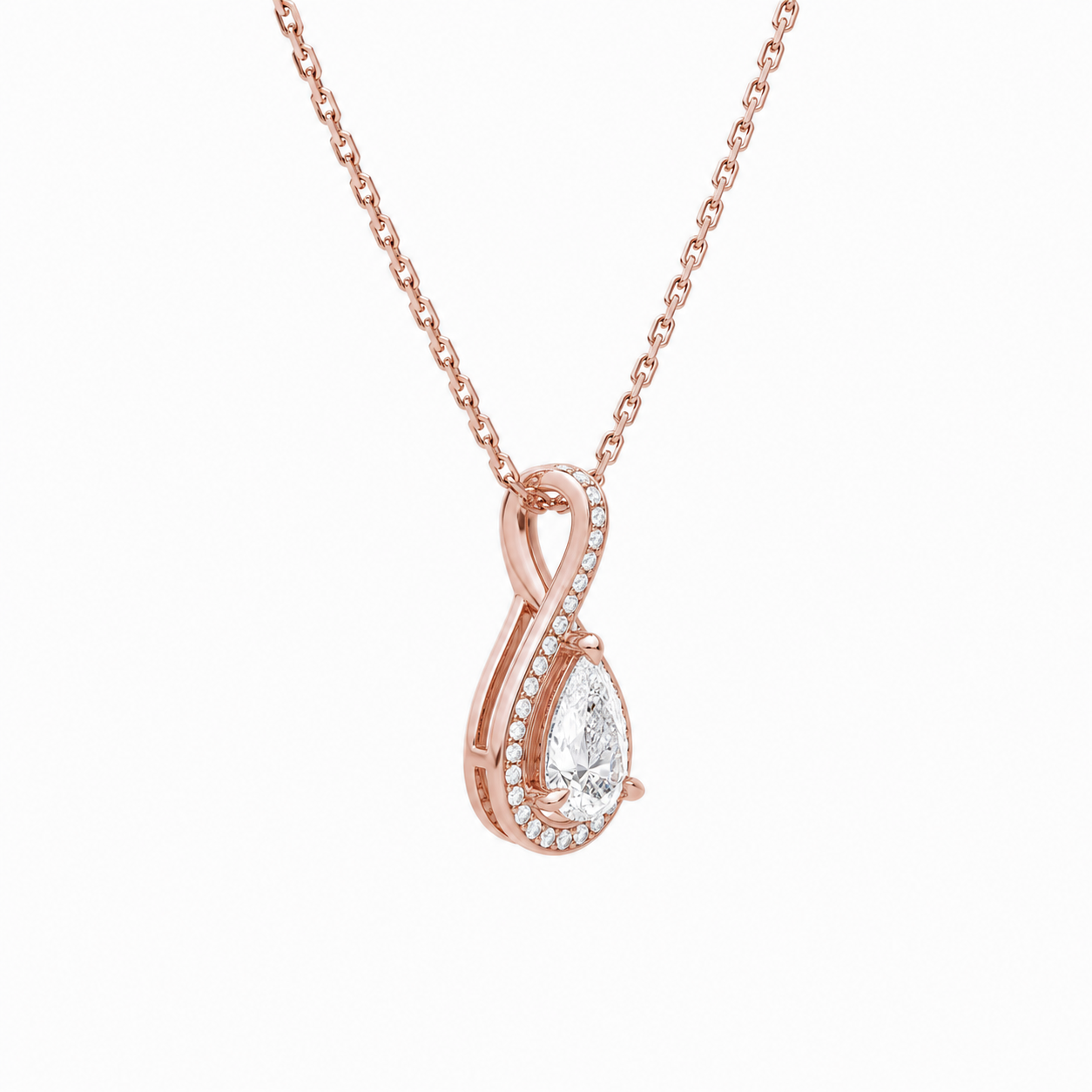 Lucina Pear Halo Pave Twist Diamond Pendant Necklace in 14K Rose Gold second product view
