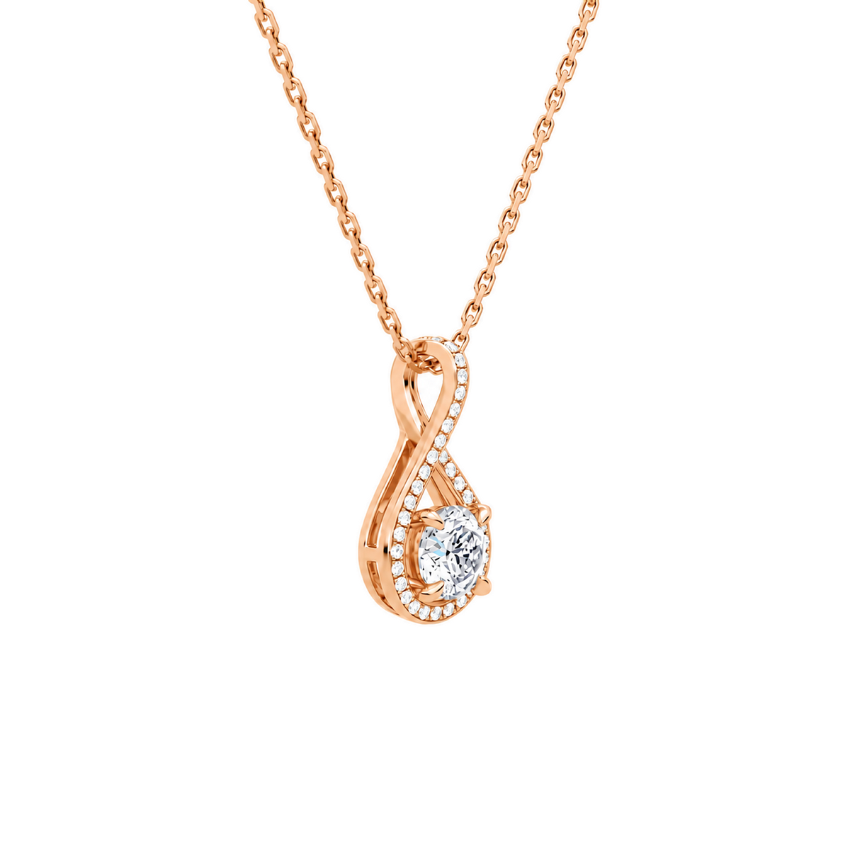 Lucina Round Halo Pave Twist Lab-Grown Diamond Pendant Necklace in 14K Rose Gold, alternate product view