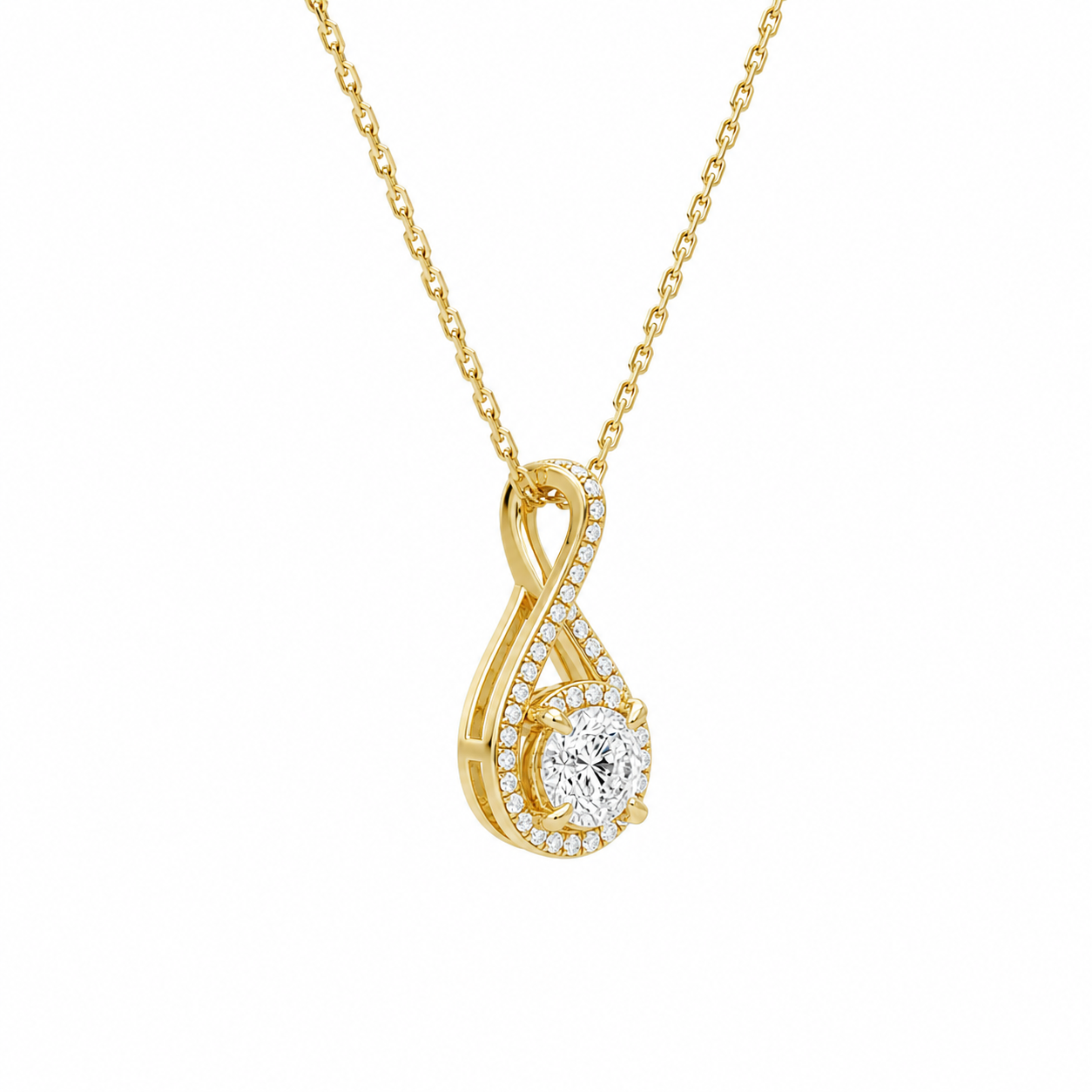 Lucina Round Halo Pave Twist Diamond Pendant Necklace in 14K Yellow Gold second product view