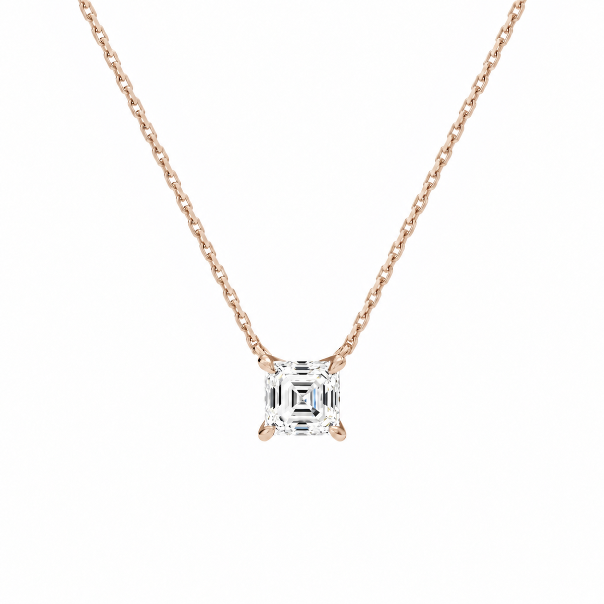 Solenne Asscher Solitaire Lab-Grown Diamond Necklace in 14K Rose Gold, front view