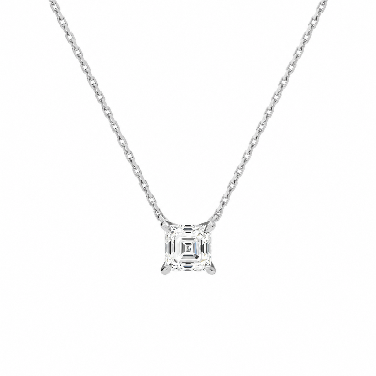 Solenne Asscher Solitaire Lab-Grown Diamond Necklace in Platinum, front view