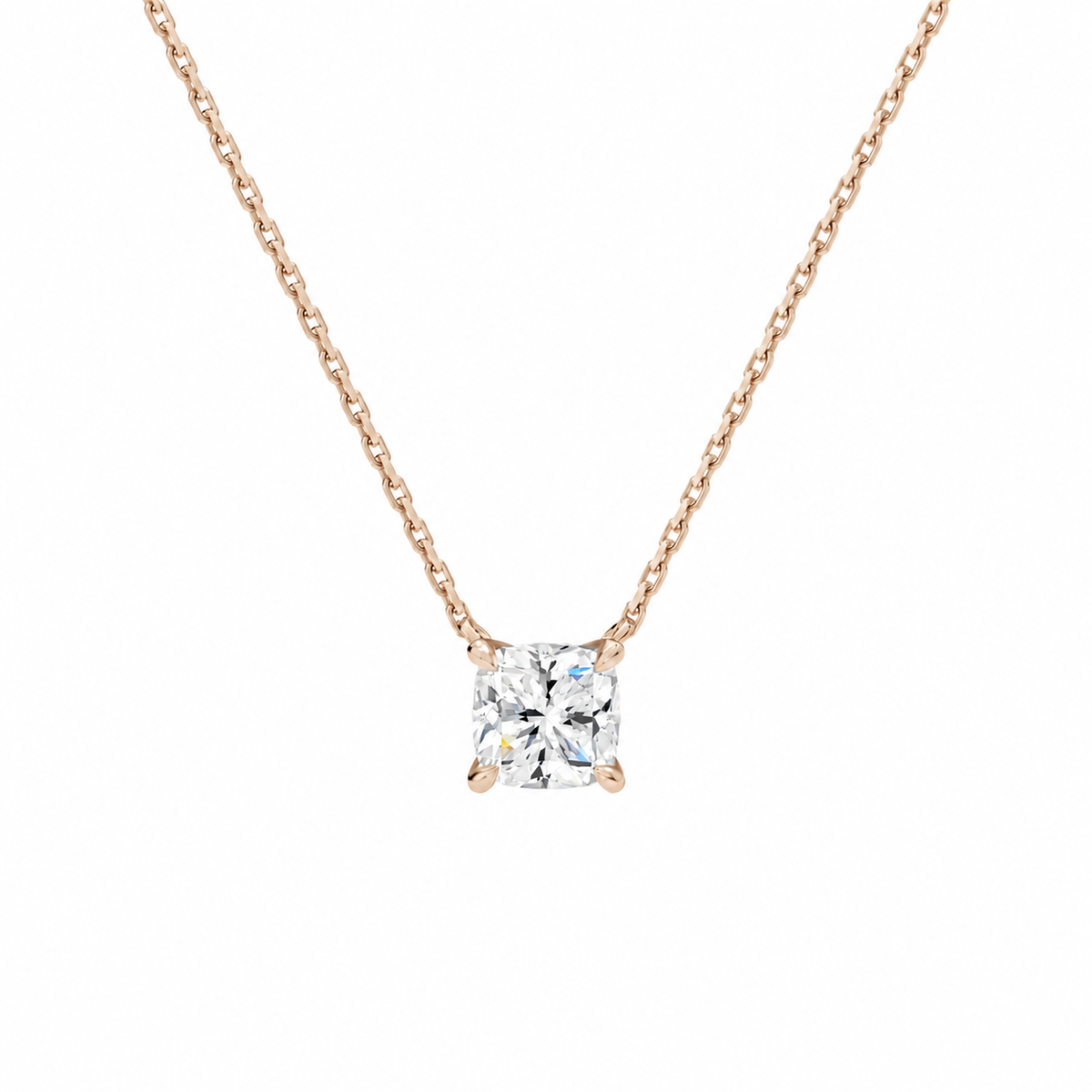 Solenne Cushion Solitaire Lab-Grown Diamond Necklace in 14K Rose Gold, front view