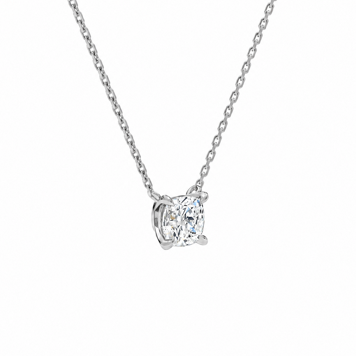 Solenne Cushion Solitaire Lab-Grown Diamond Necklace in 18K White Gold, alternate product view