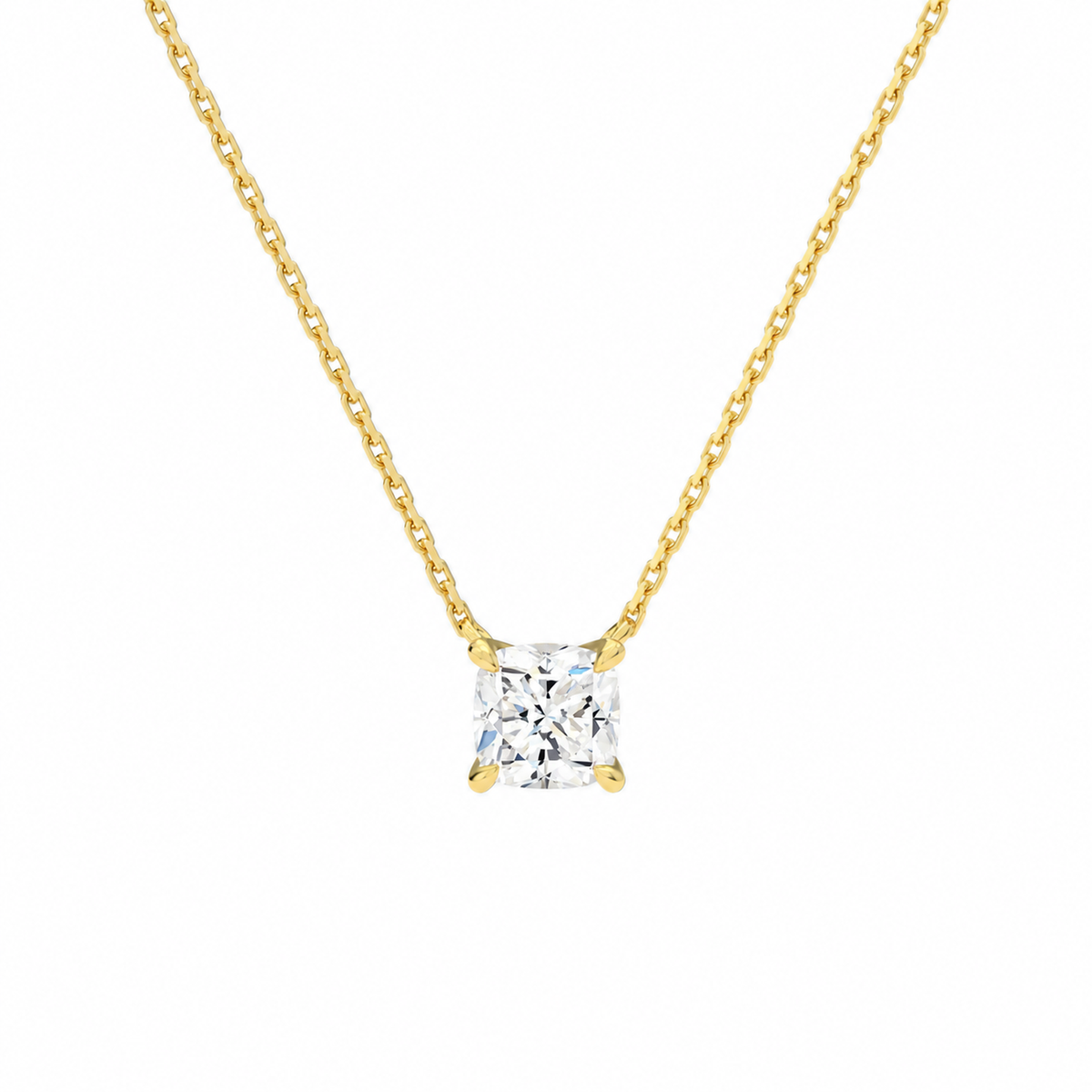 Solenne Cushion Solitaire Lab-Grown Diamond Necklace in 18K Yellow Gold, front view