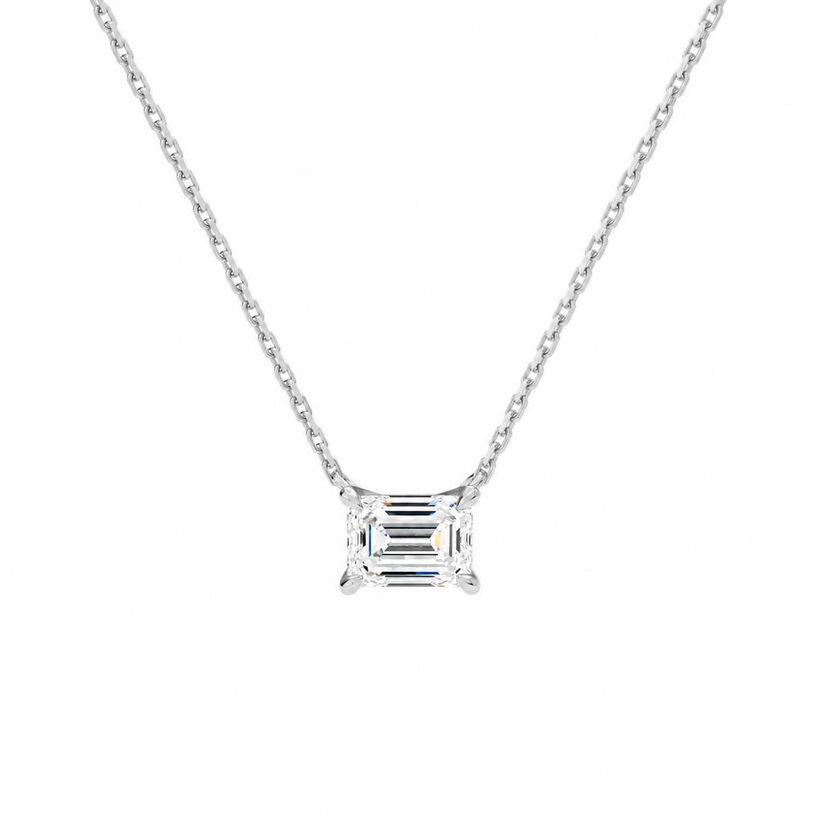 Solenne Emerald Solitaire Lab-Grown Diamond Necklace in 14K White Gold, front view