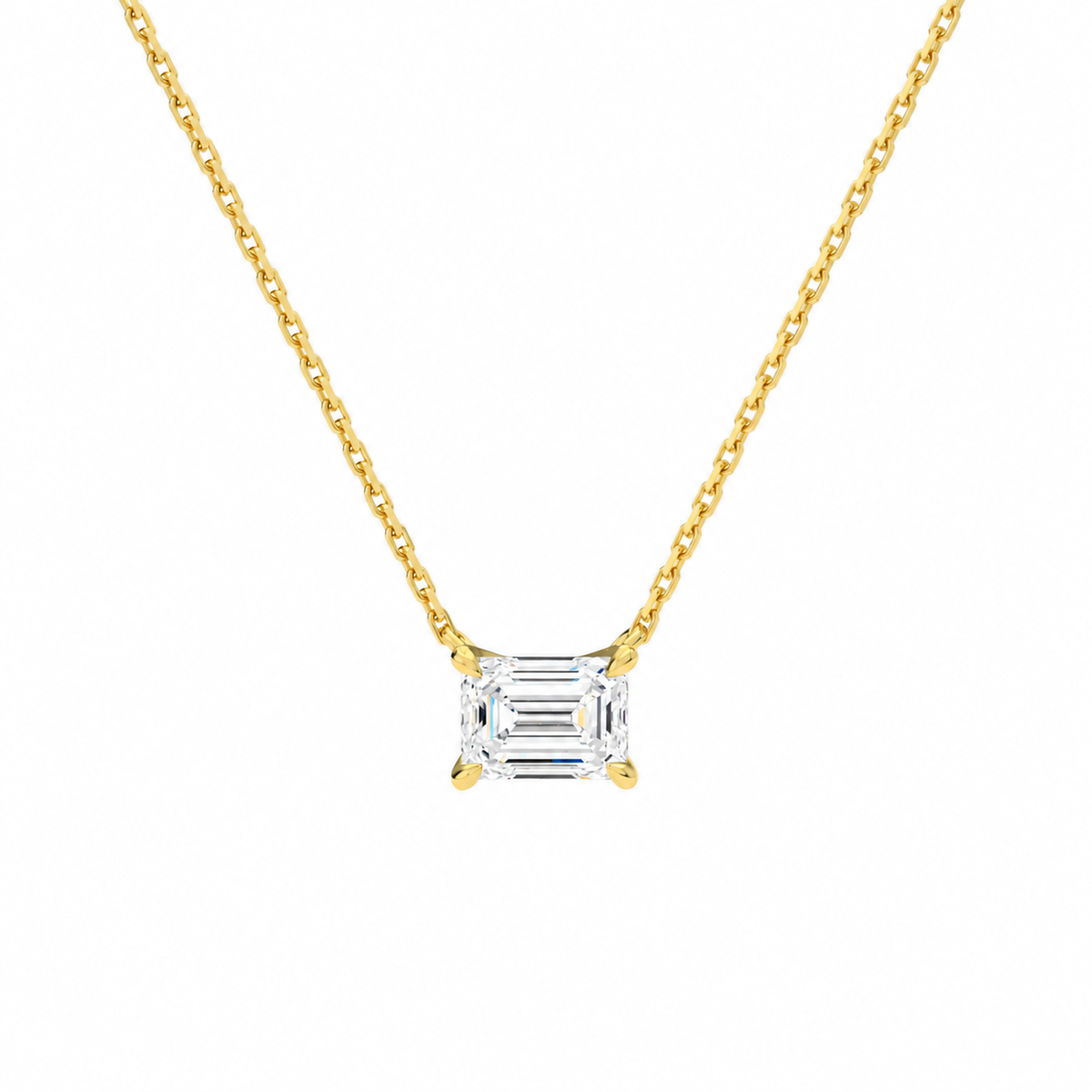 Solenne Emerald Solitaire Lab-Grown Diamond Necklace in 14K Yellow Gold, front view