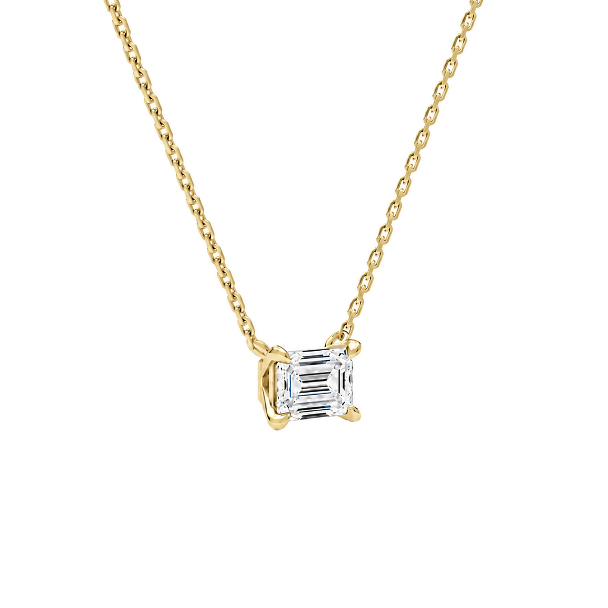 Solenne Emerald Solitaire Lab-Grown Diamond Necklace in 18K Yellow Gold, alternate product view
