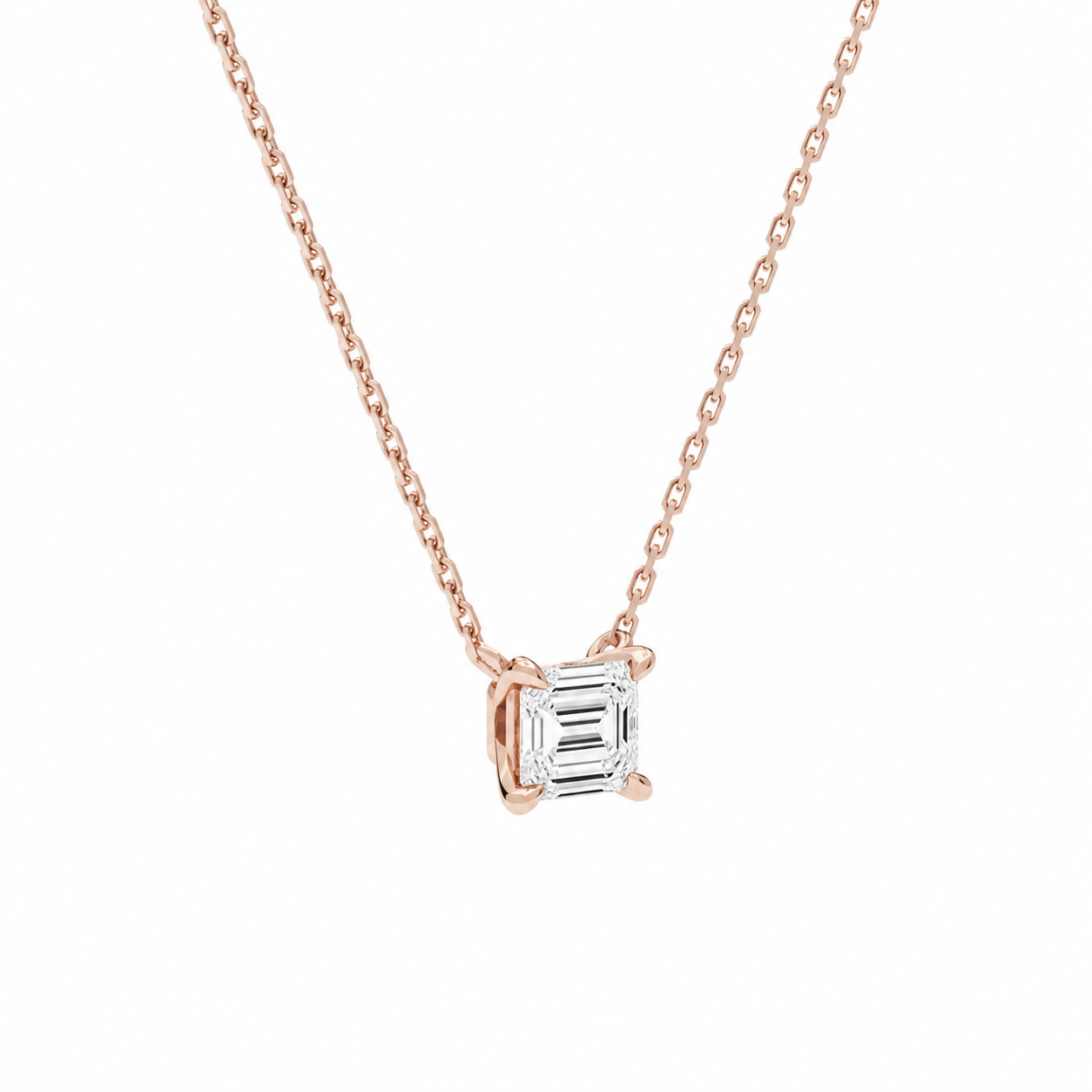 Solenne Emerald Solitaire Diamond Necklace in 14K Rose Gold second product view