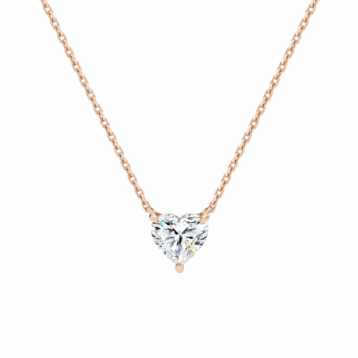Solenne Heart Solitaire Lab-Grown Diamond Necklace in 14K Rose Gold, front view