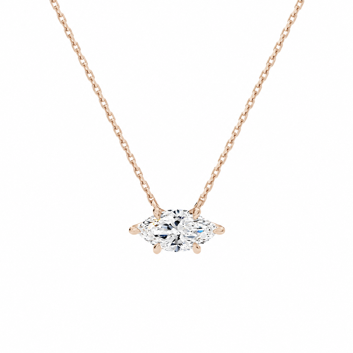 Solenne Marquise Solitaire Lab-Grown Diamond Necklace in 14K Rose Gold, front view