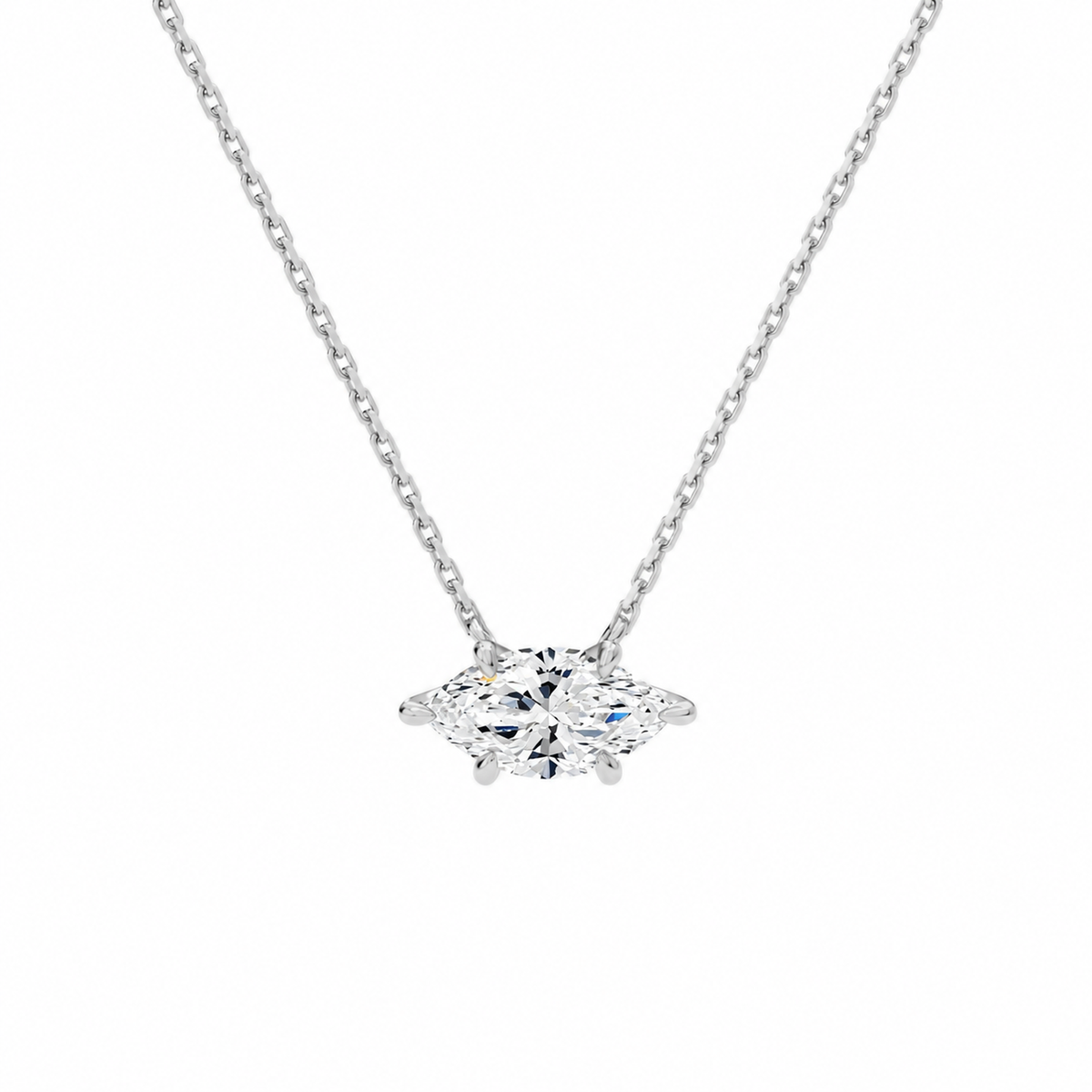 Solenne Marquise Solitaire Lab-Grown Diamond Necklace in 14K White Gold, front view