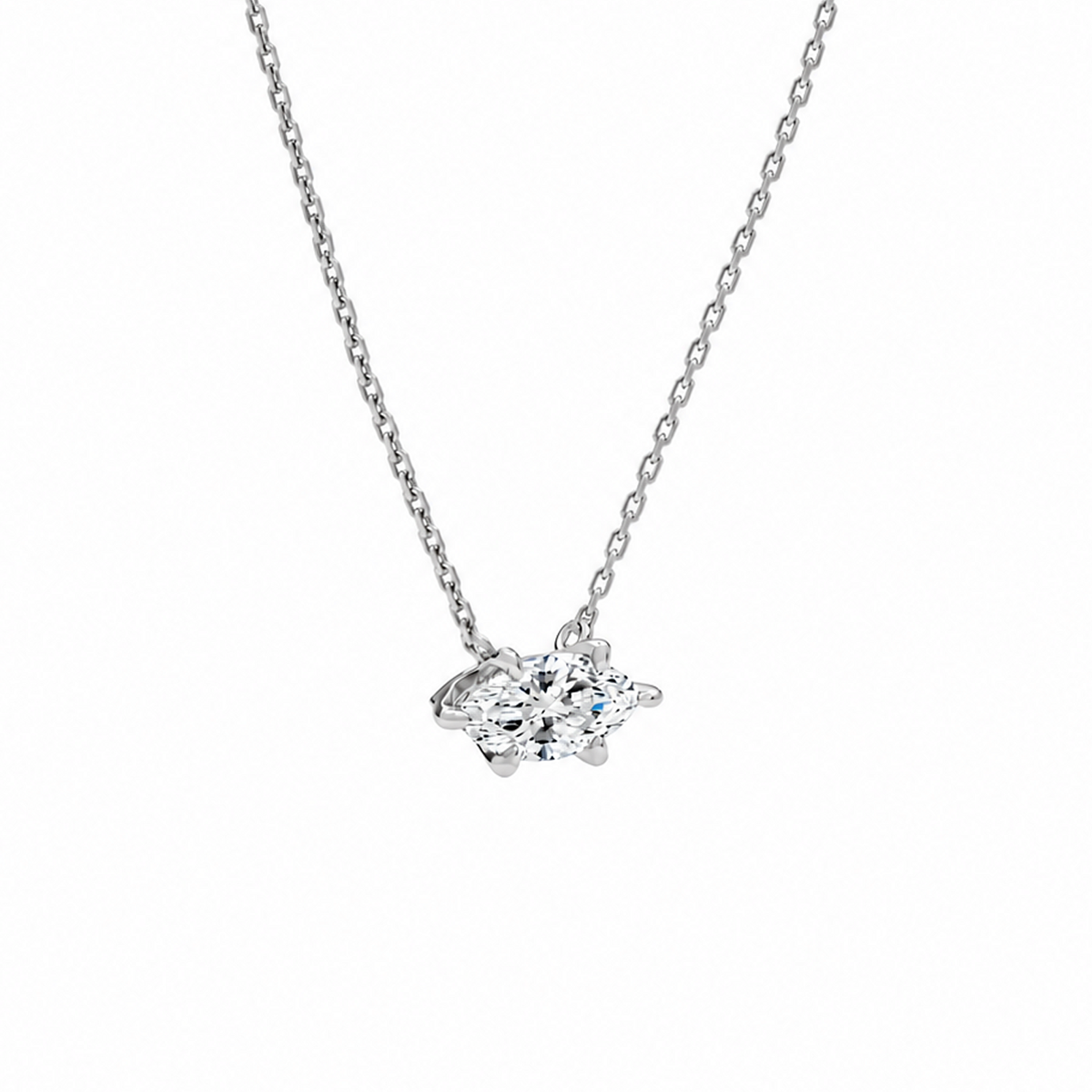 Solenne Marquise Solitaire Lab-Grown Diamond Necklace in 14K White Gold, alternate product view