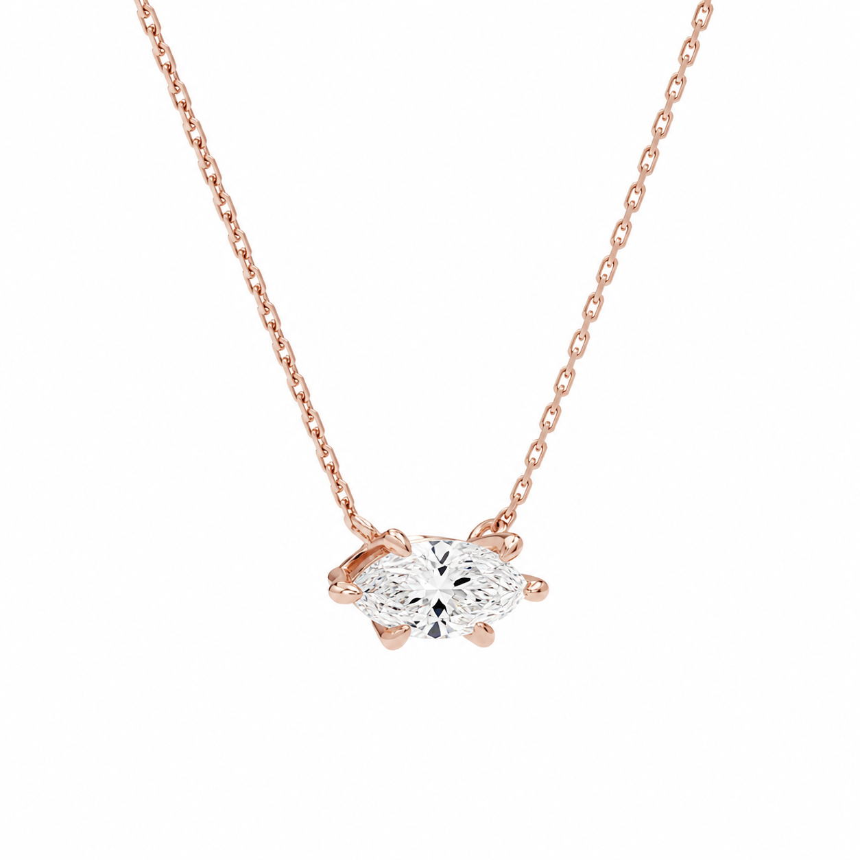 Solenne Marquise Solitaire Diamond Necklace in 14K Rose Gold second product view
