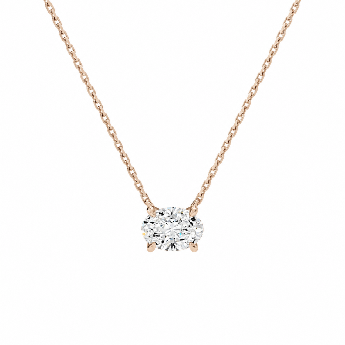 Solenne Oval Solitaire Lab-Grown Diamond Necklace in 14K Rose Gold, front view